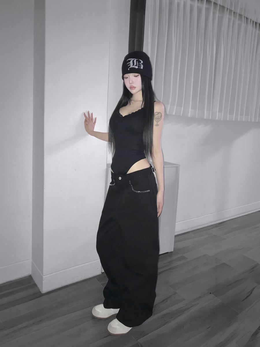 Cross Studded Wide-Leg Pants