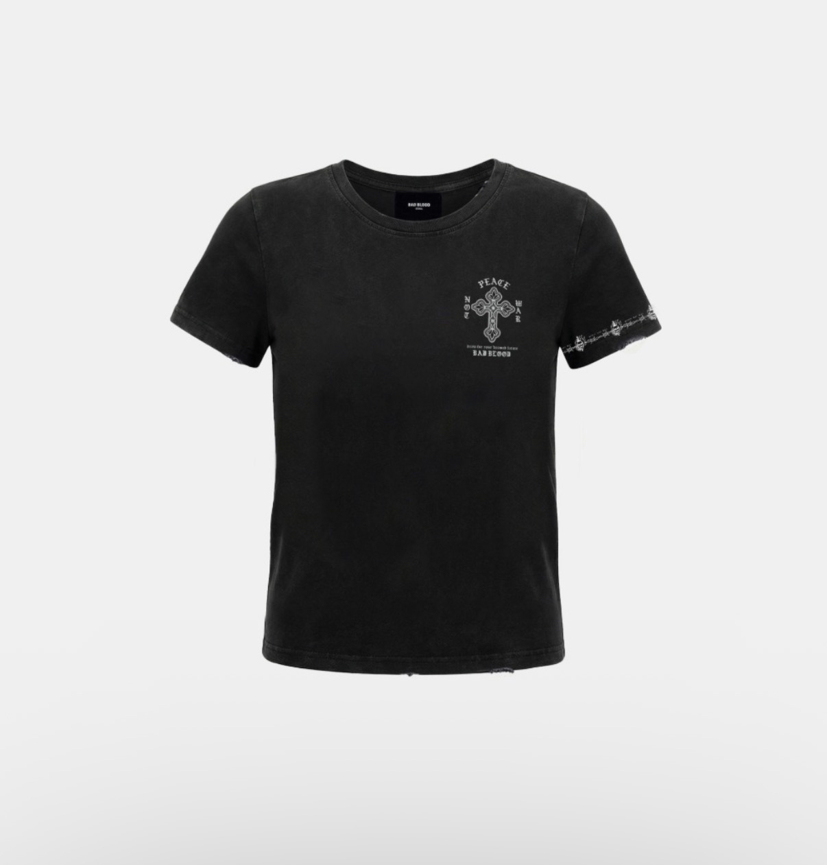 BADBLOOD新款[w-tee26-154] Peace Not War Print 1/2 T-Shirt - Black