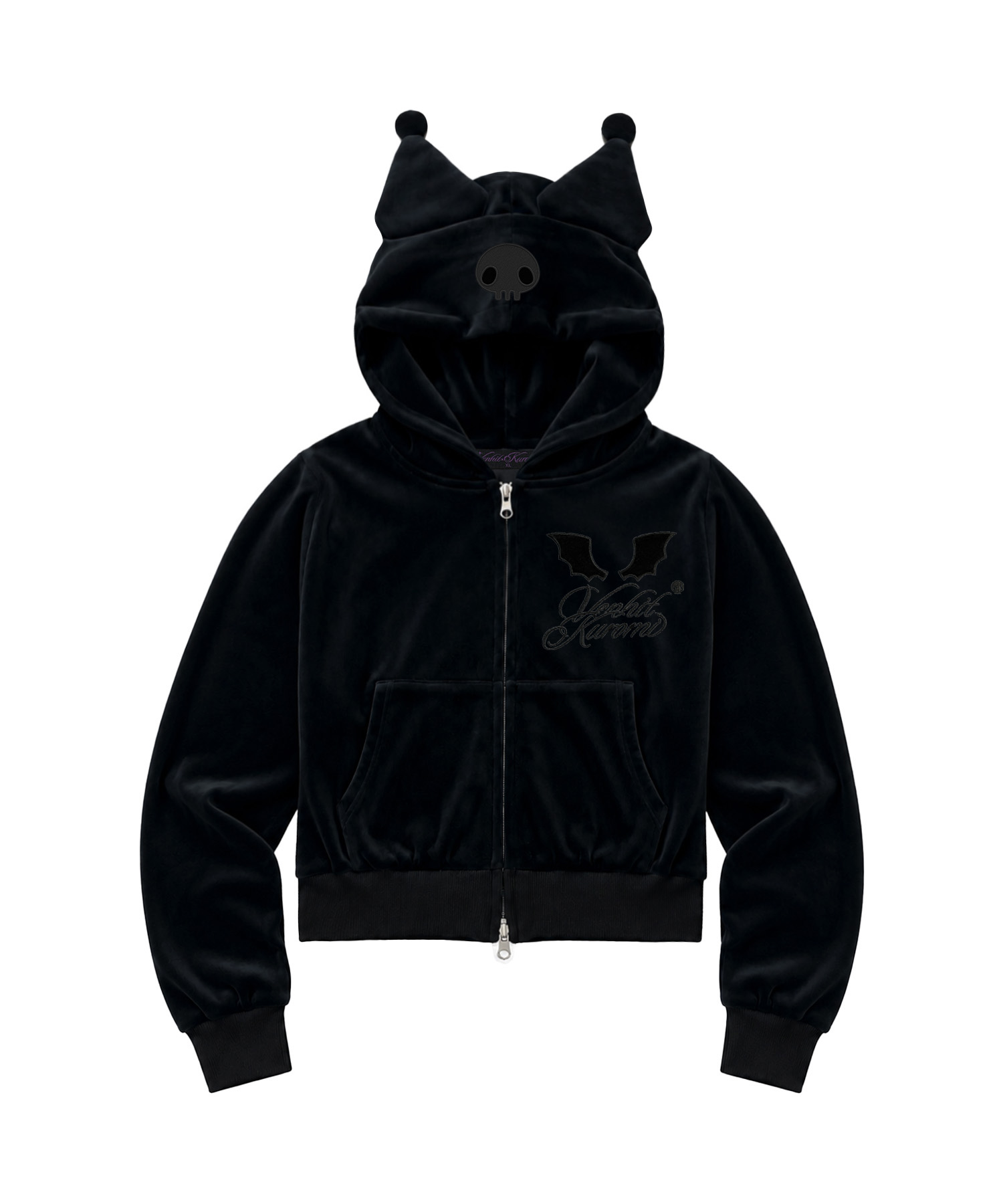 Venhit x Kuromi Velour Crop Zip-up Hoodie Black