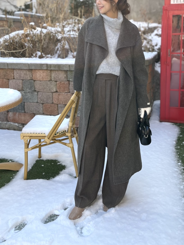 [70% Wool] Parisian Belted Wool Coat (Dark Grey)