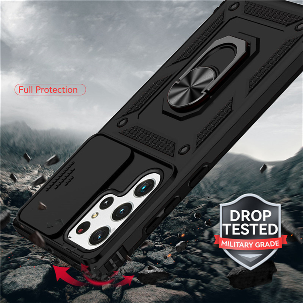 [紅色][適用於三星S24Ultra] 車載防摔保護套 磁性手機保護殼 戒指支架手機殼 [平行進口] PC6292