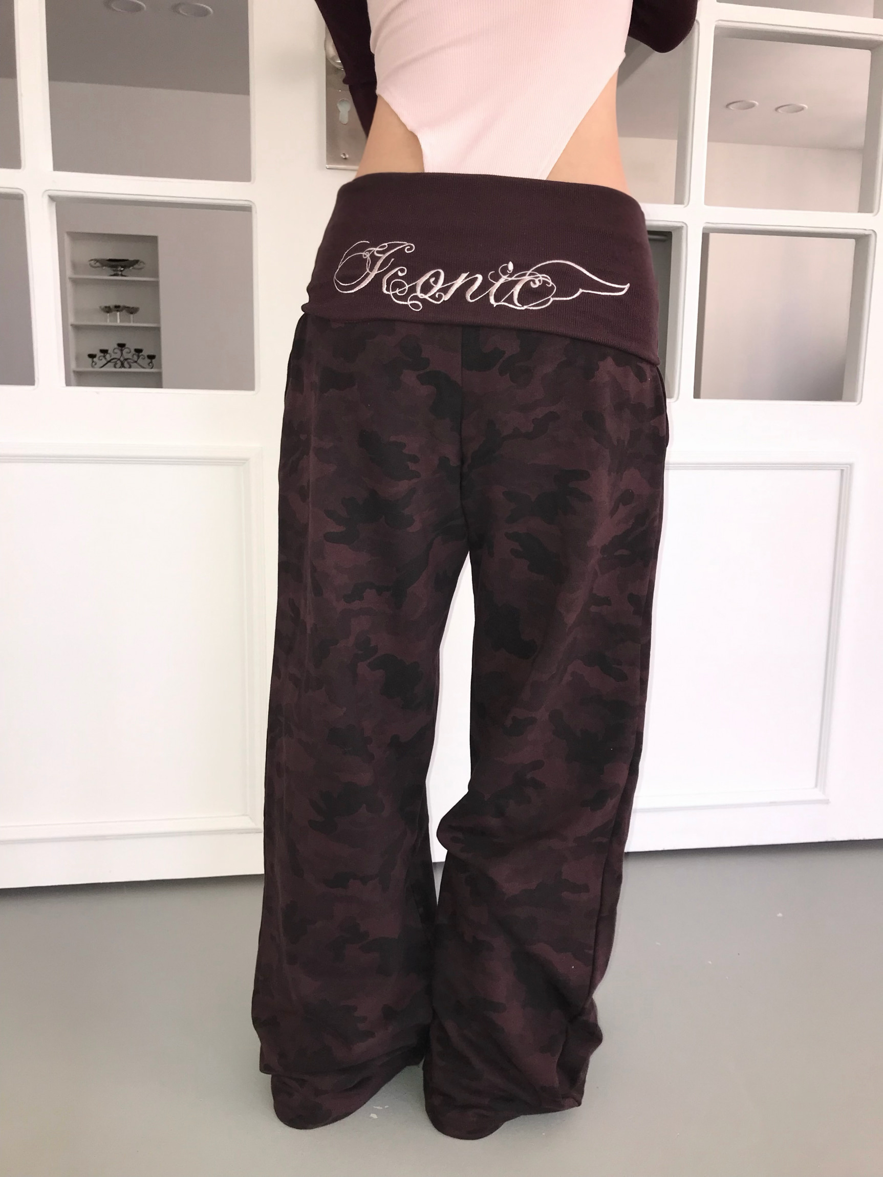 Foldover Camo Wide-Leg Sweatpants