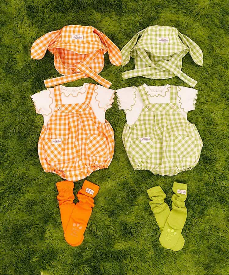 🇯🇵預訂 日本直送🇯🇵 Apres les cours 兩色立體兔耳格紋短袖上衣吊帶包屁褲套裝