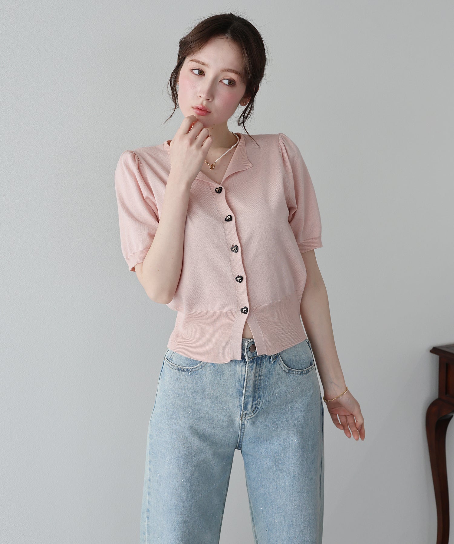 <JP> Spring Soft Heart Bowknot Polo Knit * 3色入 <預購>