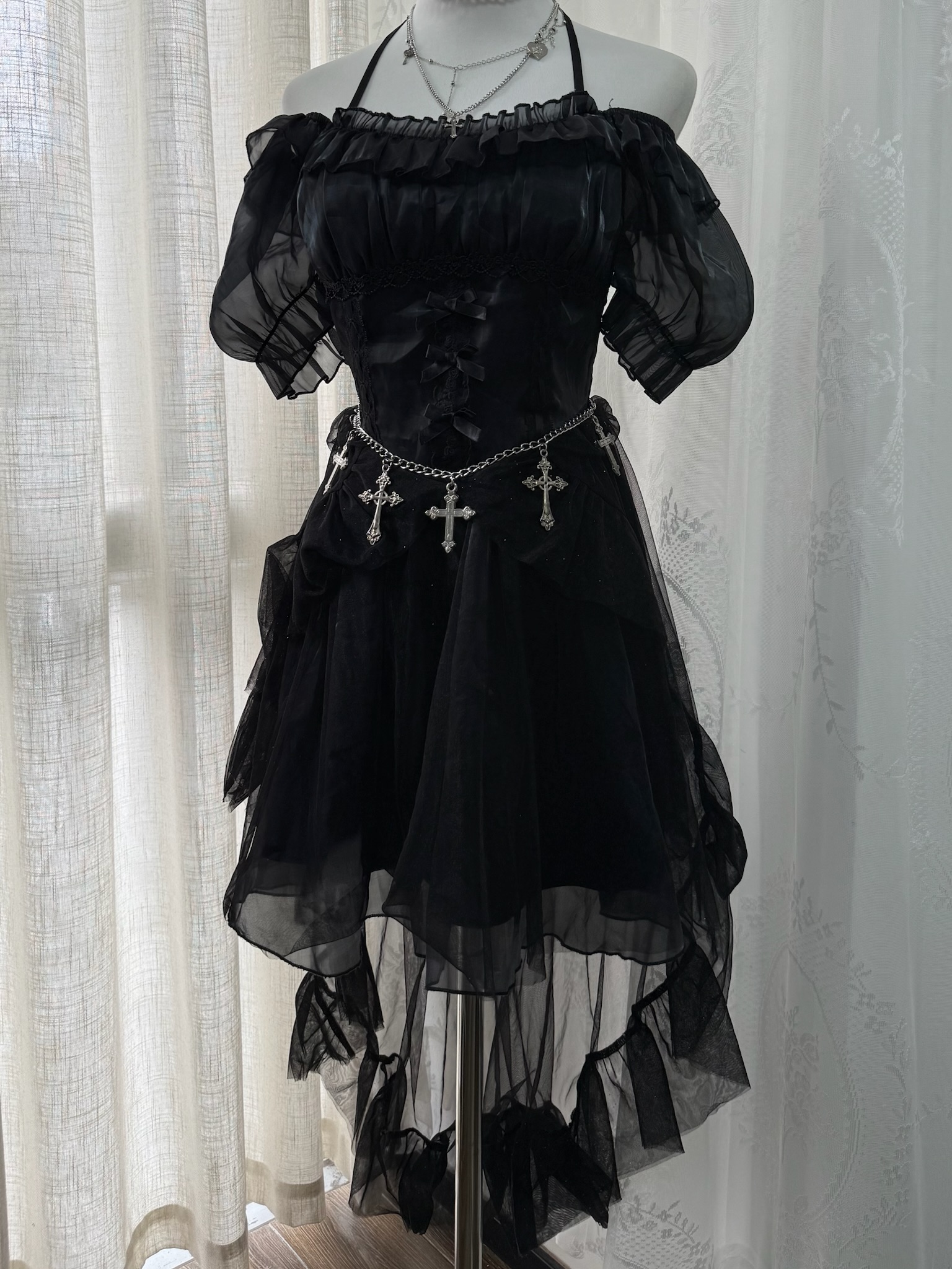 Punk Gothic Grace Halter Off-Shoulder Dress