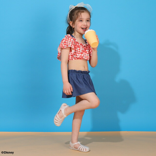 🆕【⭐訂購⭐】 🇯🇵日本直送 🌀#Minnie 荷葉邊領格紋上衣 + 牛仔布褲 泳衣 兩件套🌀 [ELDA-0206][260522]