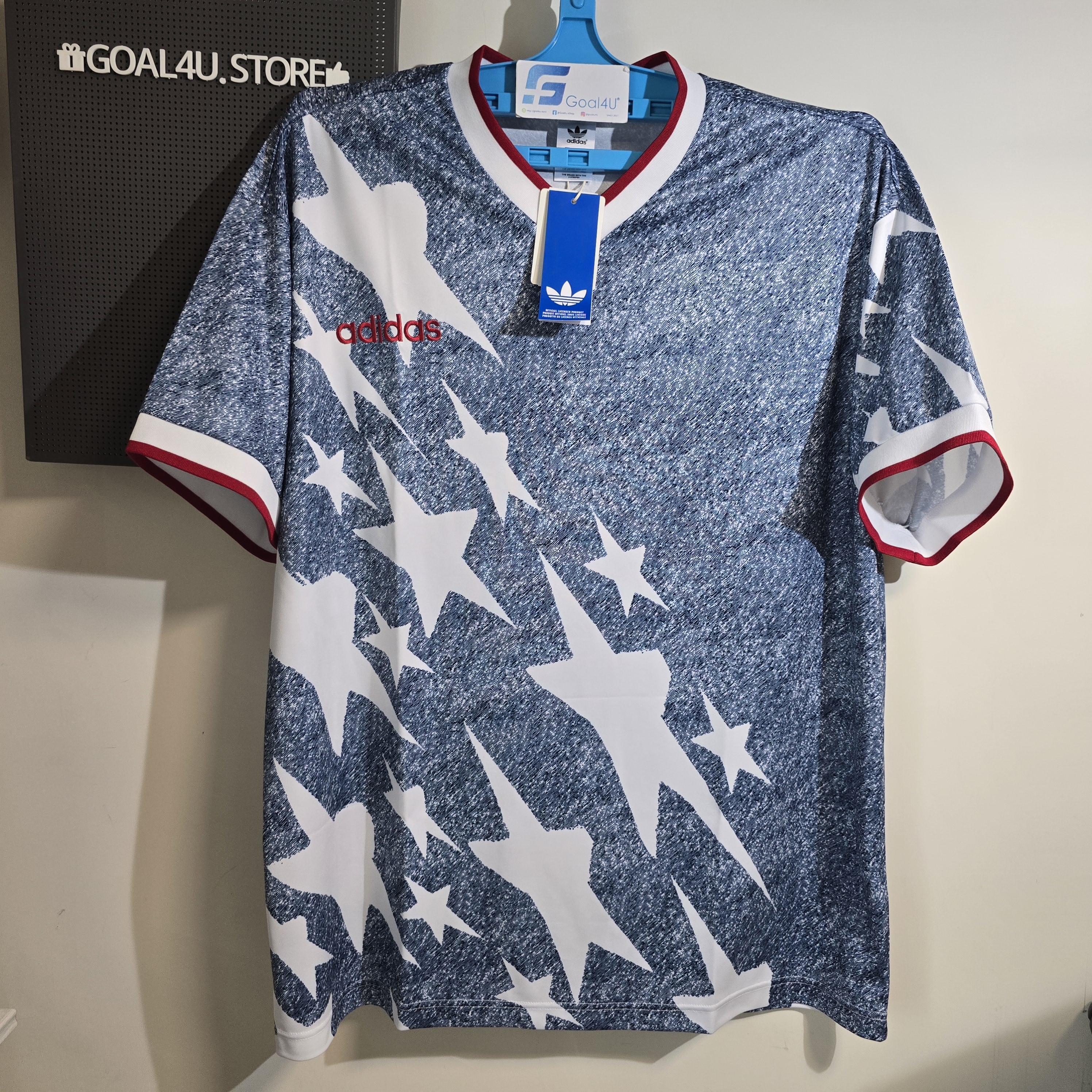 ⚽️ 傳奇歸來：Adidas 1994 美國隊「丹寧星旗」經典重製版球衣 (可加印隊徽+印字) KB2726
