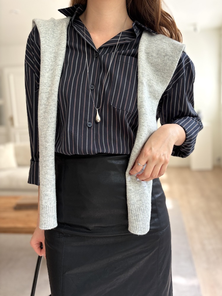 Striped Oversize Shirt (Navy)