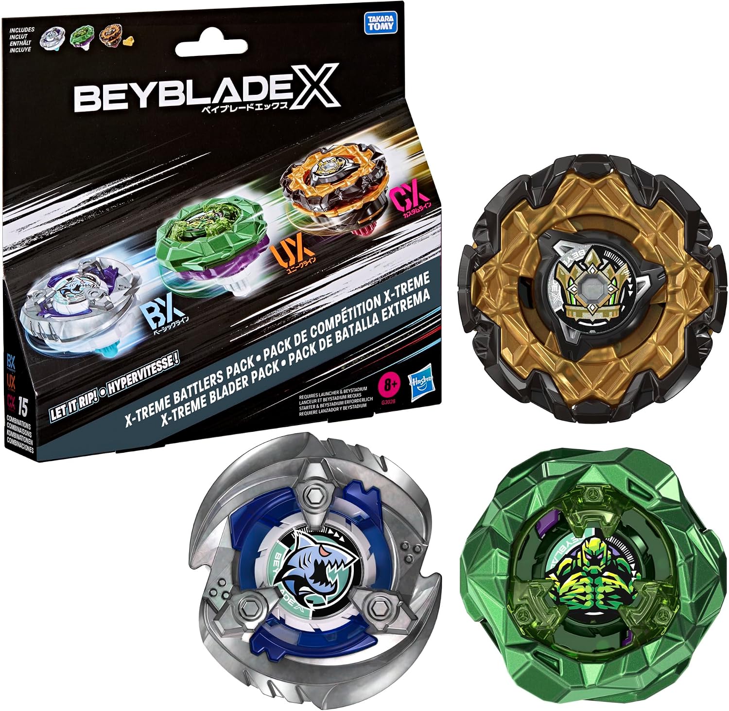 Beyblade x 爆旋陀螺x  美版 CX-11  帝王威能改造組 (帝皇霸權 HOp, 魔像巨石 M-85HN, 烈鯊鰓刃 5-60FB)