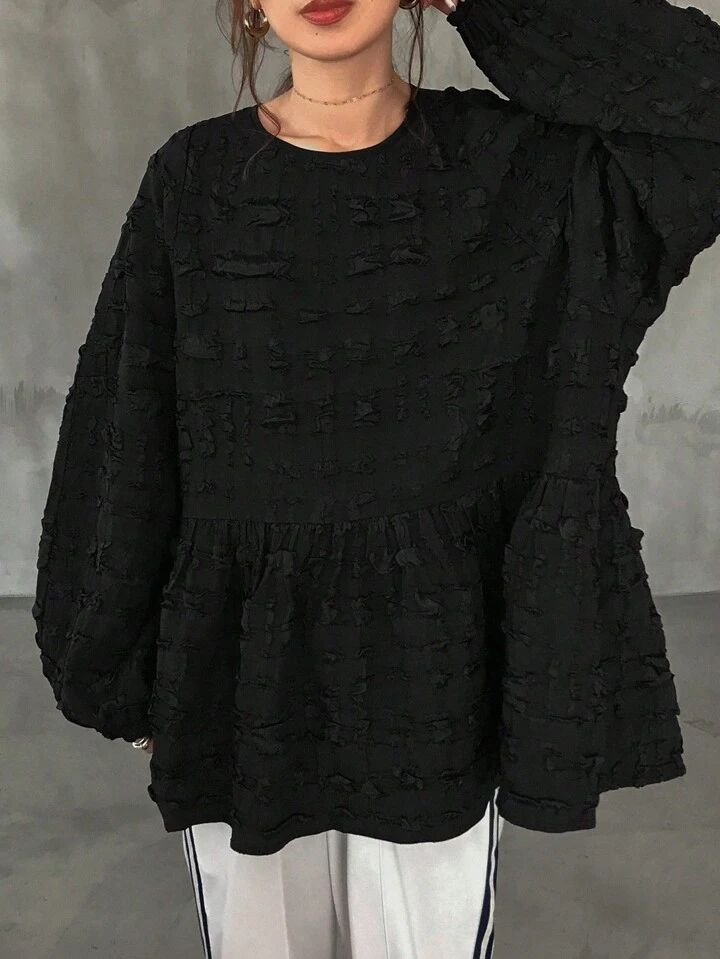 復古紋理寬鬆娃娃衫