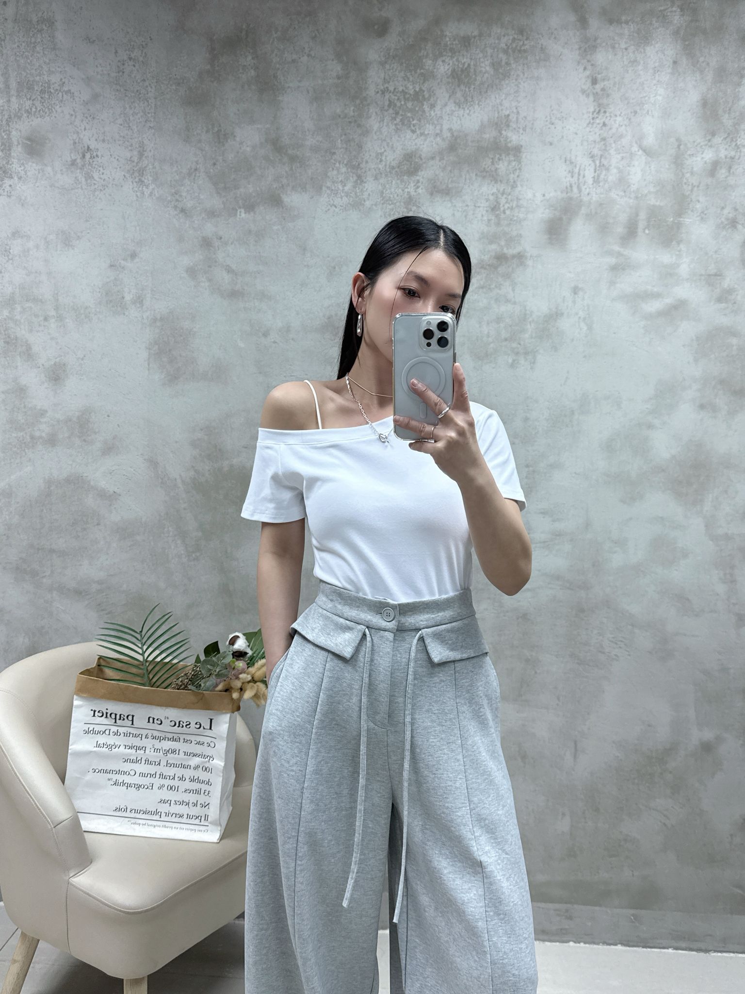 A11 單邊露膊棉質Top