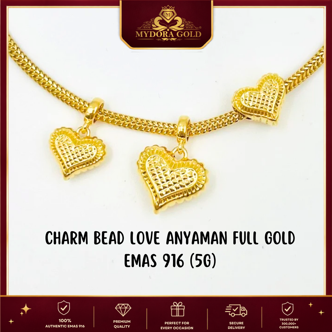 MYDORA Charm Bead Love Anyaman Full Gold (5G) l EMAS 916/22K