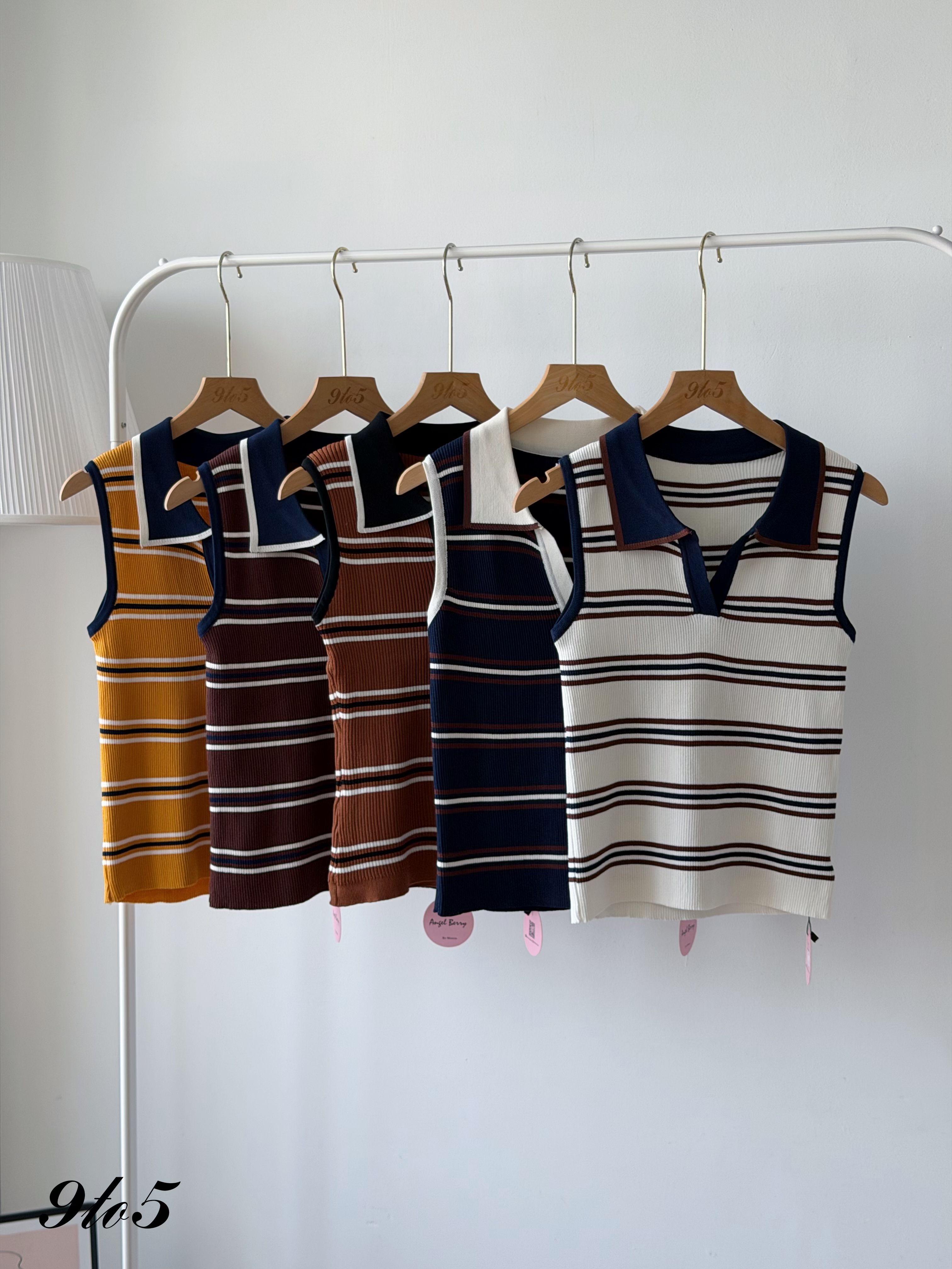 T4474 Sleeveless Striped Knit Polo Top - 5 Colors 
