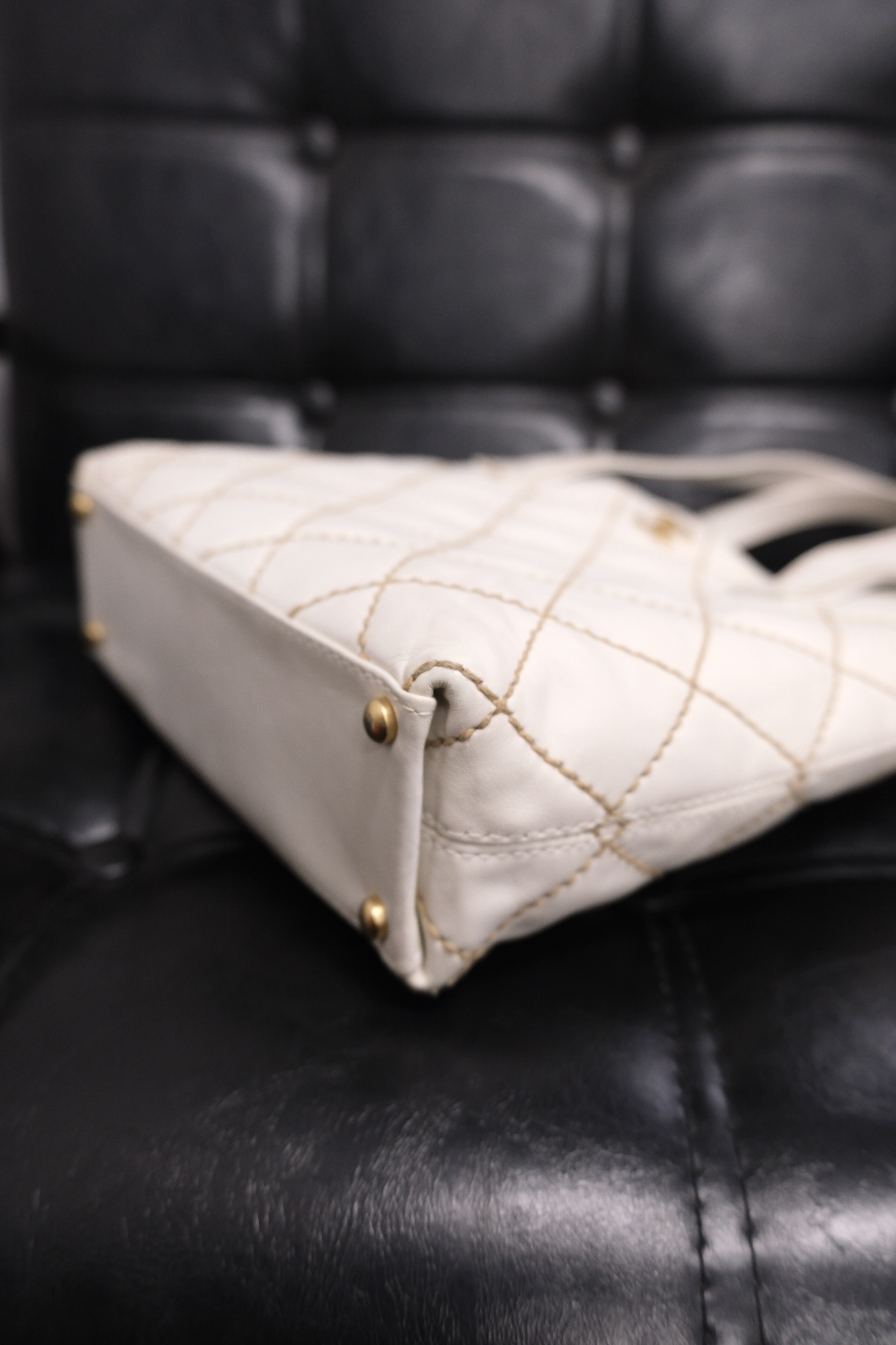 Chanel Wild Stitch Lambskin Tote bag White Gold 