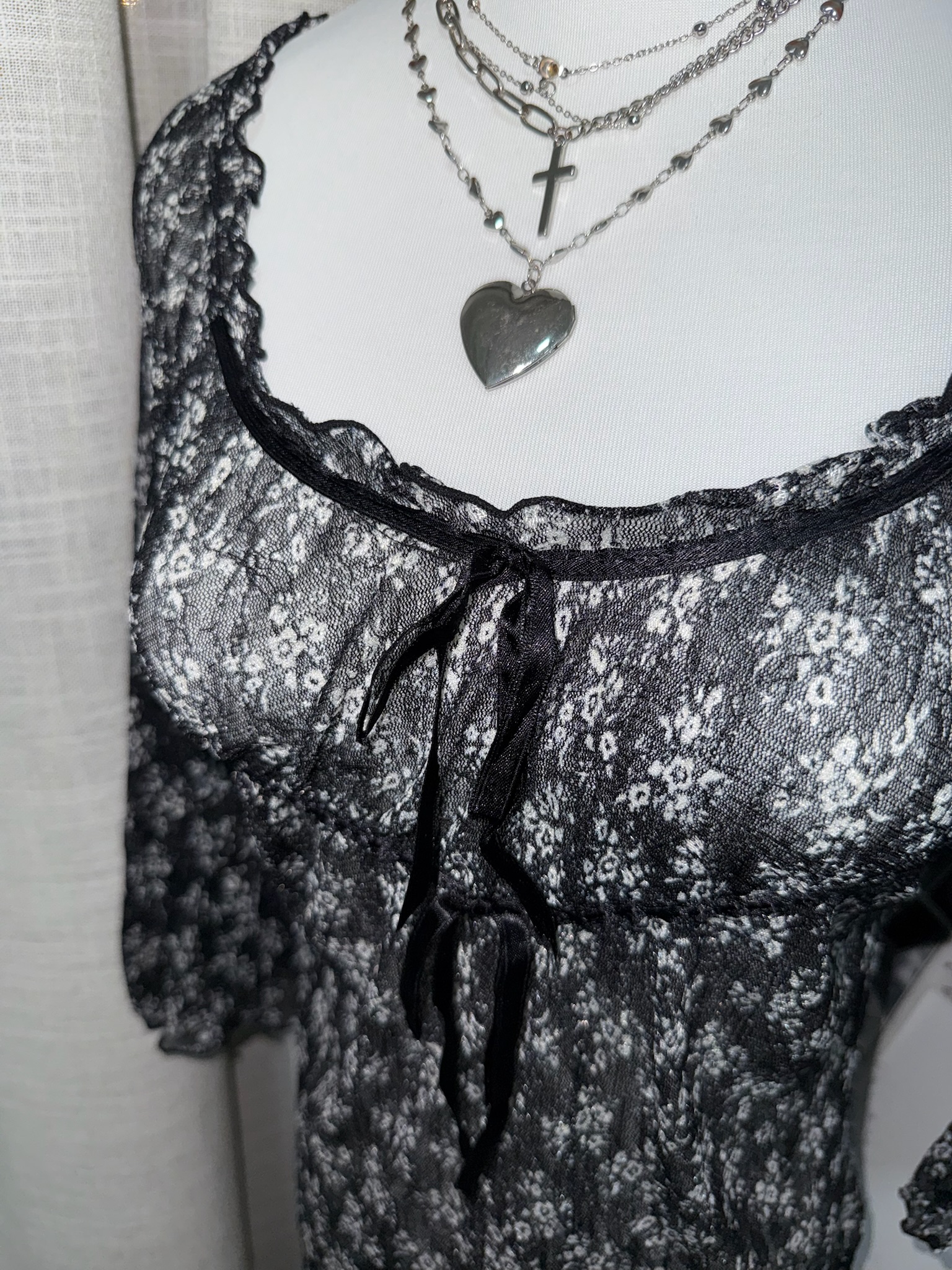 Floral Sheer Lace Babydoll Top