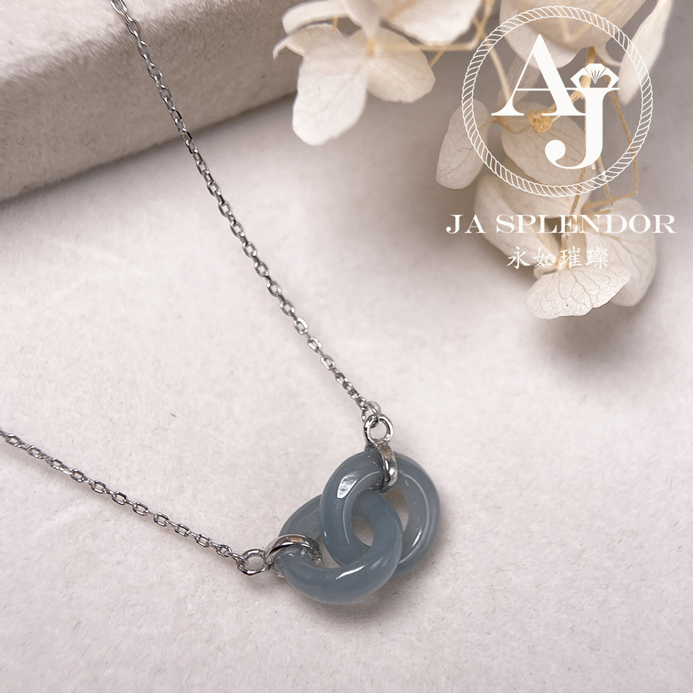 JN-2242 天然翡翠A玉 時尚愛你一生雙環吊墜連項鏈