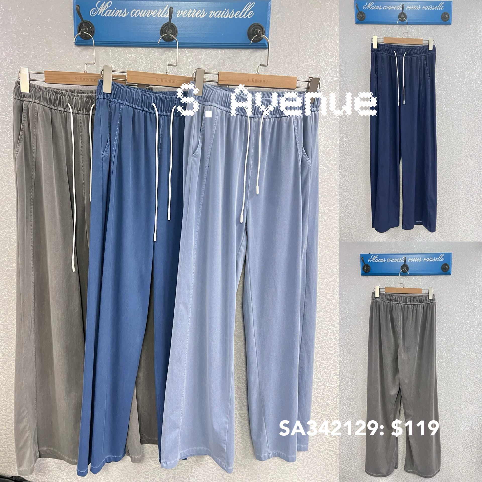 SA342129: 橡筋腰薄身透氣舒服休閒褲