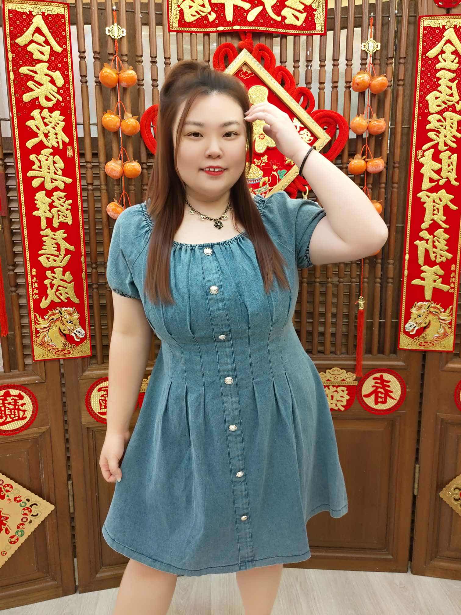 DBD04 TW#5131 港风金排扣牛仔连衣裙