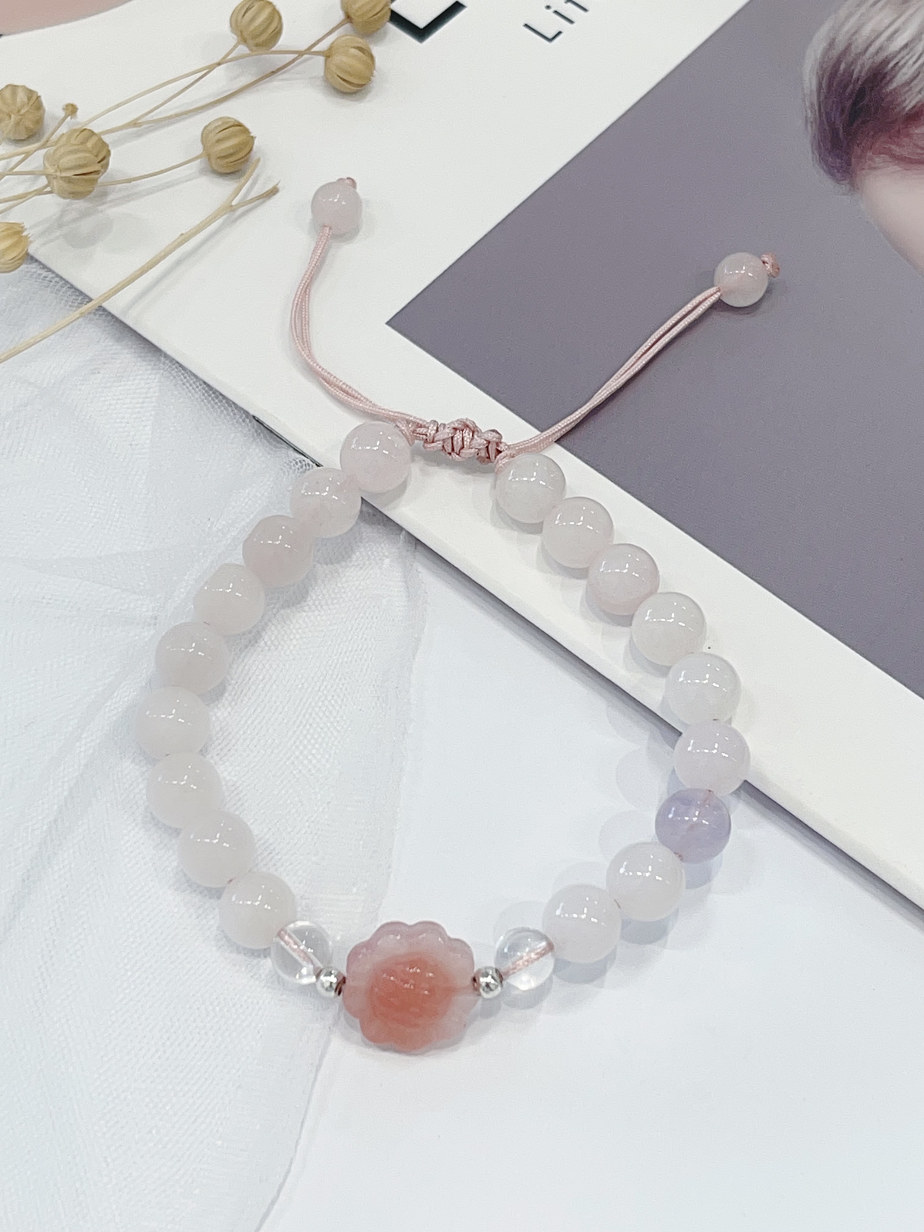 🌻 向日葵海盐玛瑙 × 粉水晶手绳 Sunflower Agate & Rose Quartz｜手绳款 8mm