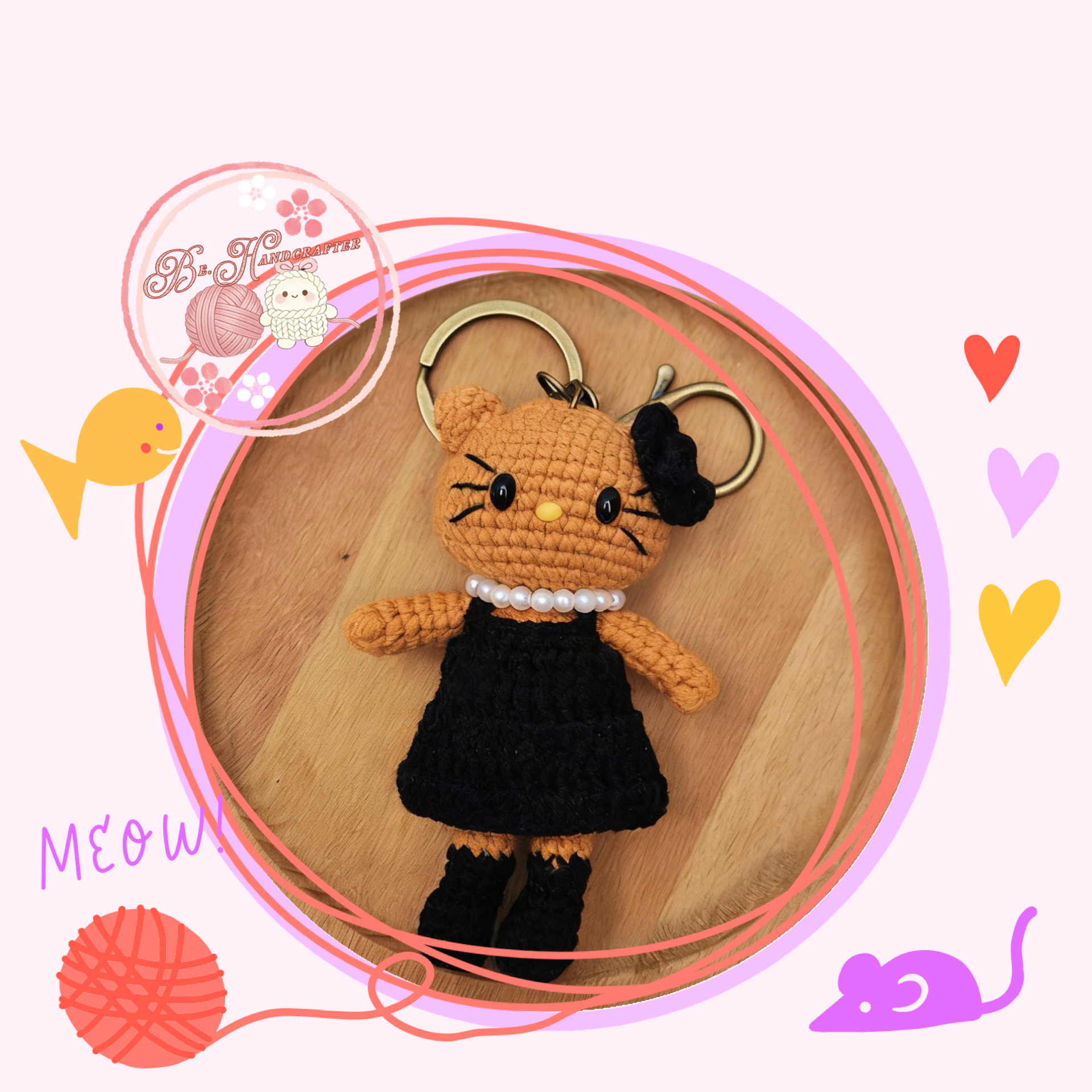 鈎織黑皮長腿Kitty鎖匙扣