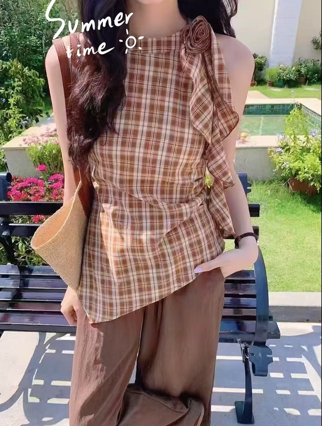 TP359复古格子无袖