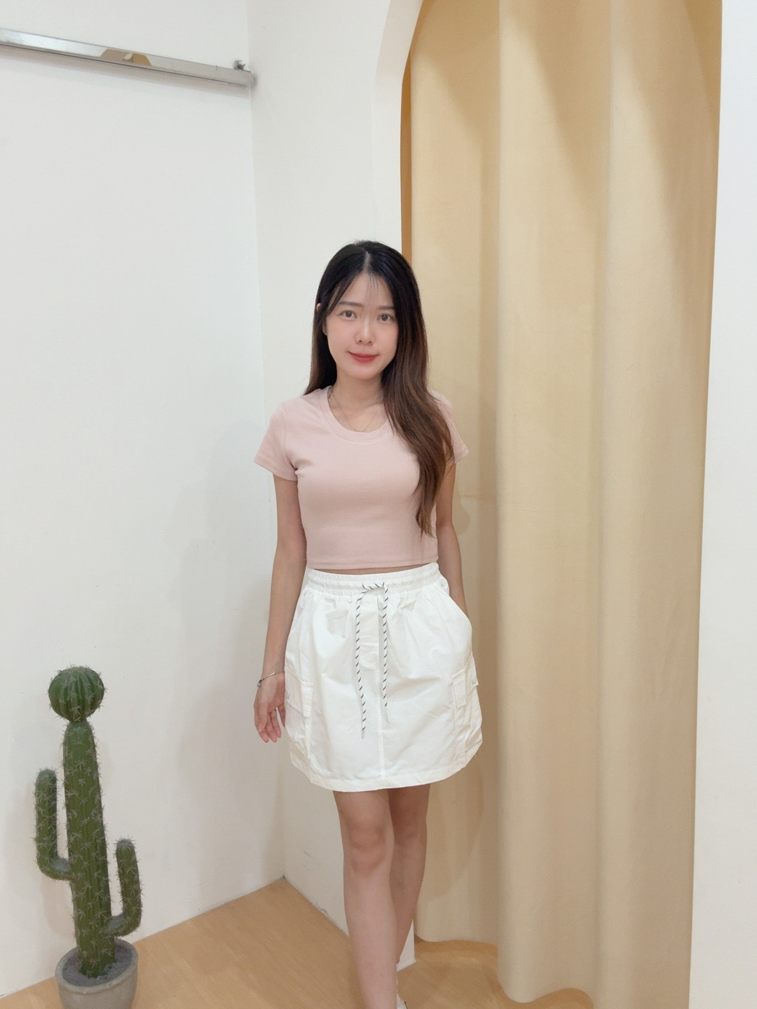 小U领螺纹针织短上衣R3054