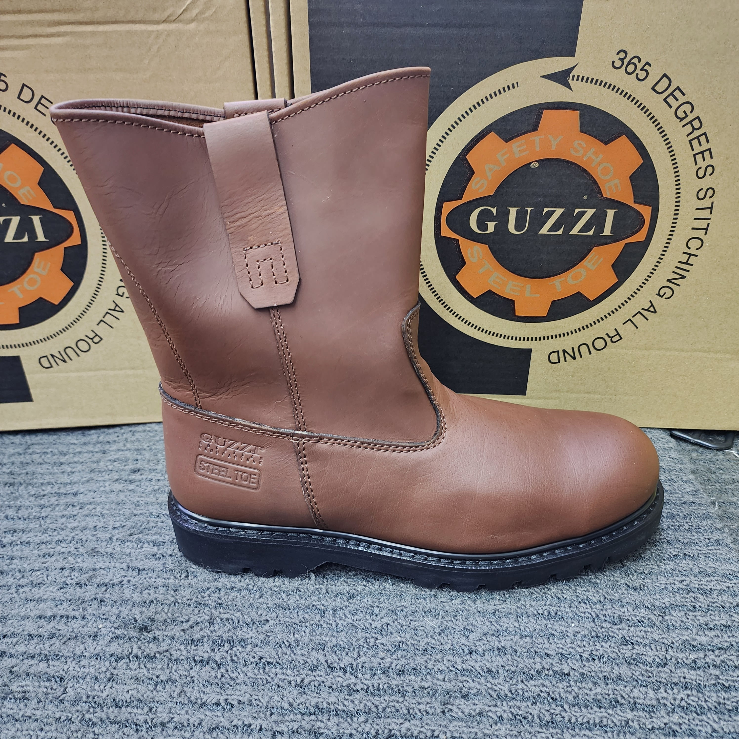 Guzzi 302 High Cut Pull On safety boots SIRIM APPROVED Leather Shoes Leather Rubber Men Steel Toe