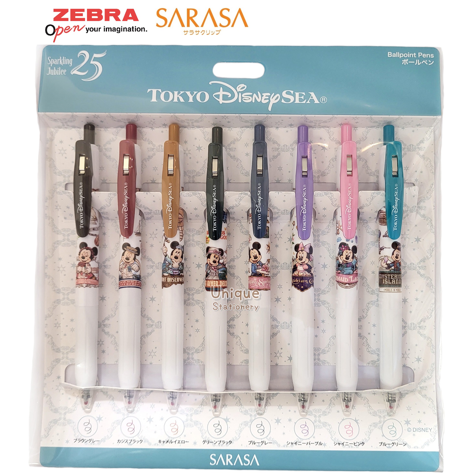 現貨｜【日本 Disney Store 限定】 一套8枝 Mickey Minnie Mouse 米奇米妮 日本製 Zebra SARASA CLIP 0.5mm 啫喱筆 (078468)