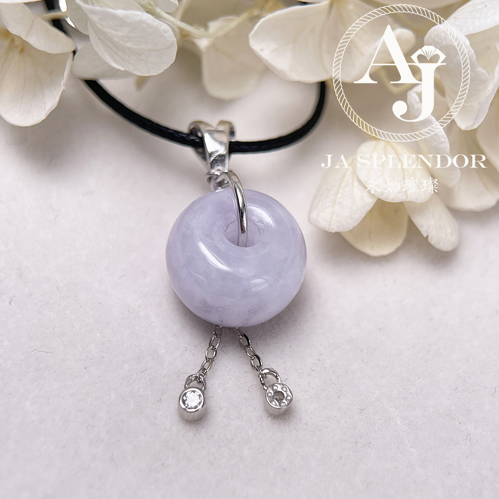 FBG26-H06 天然翡翠A玉 紫色小水泡平安扣純銀吊墜