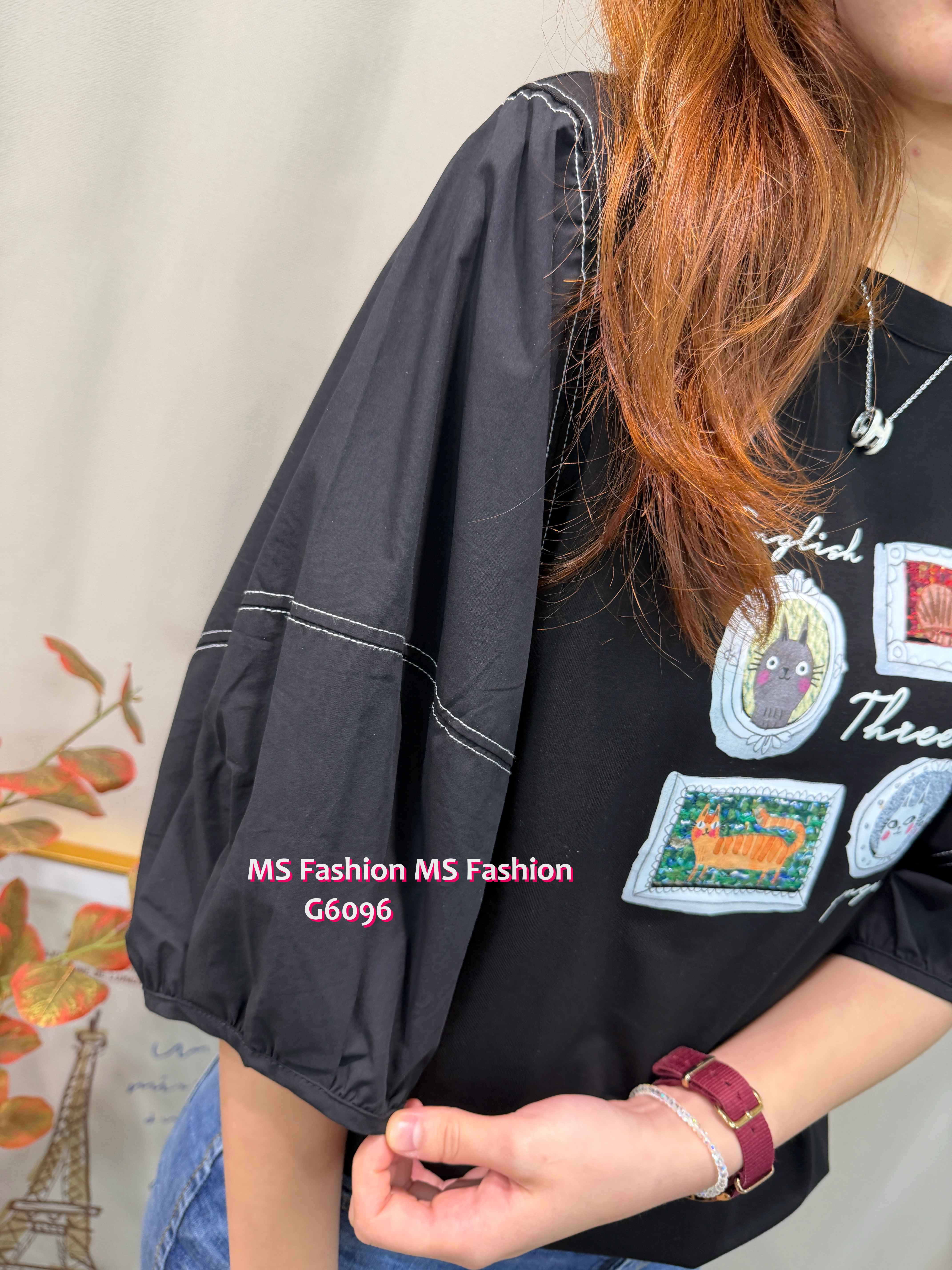 G6096 韓國🇰🇷靚print明線中袖top