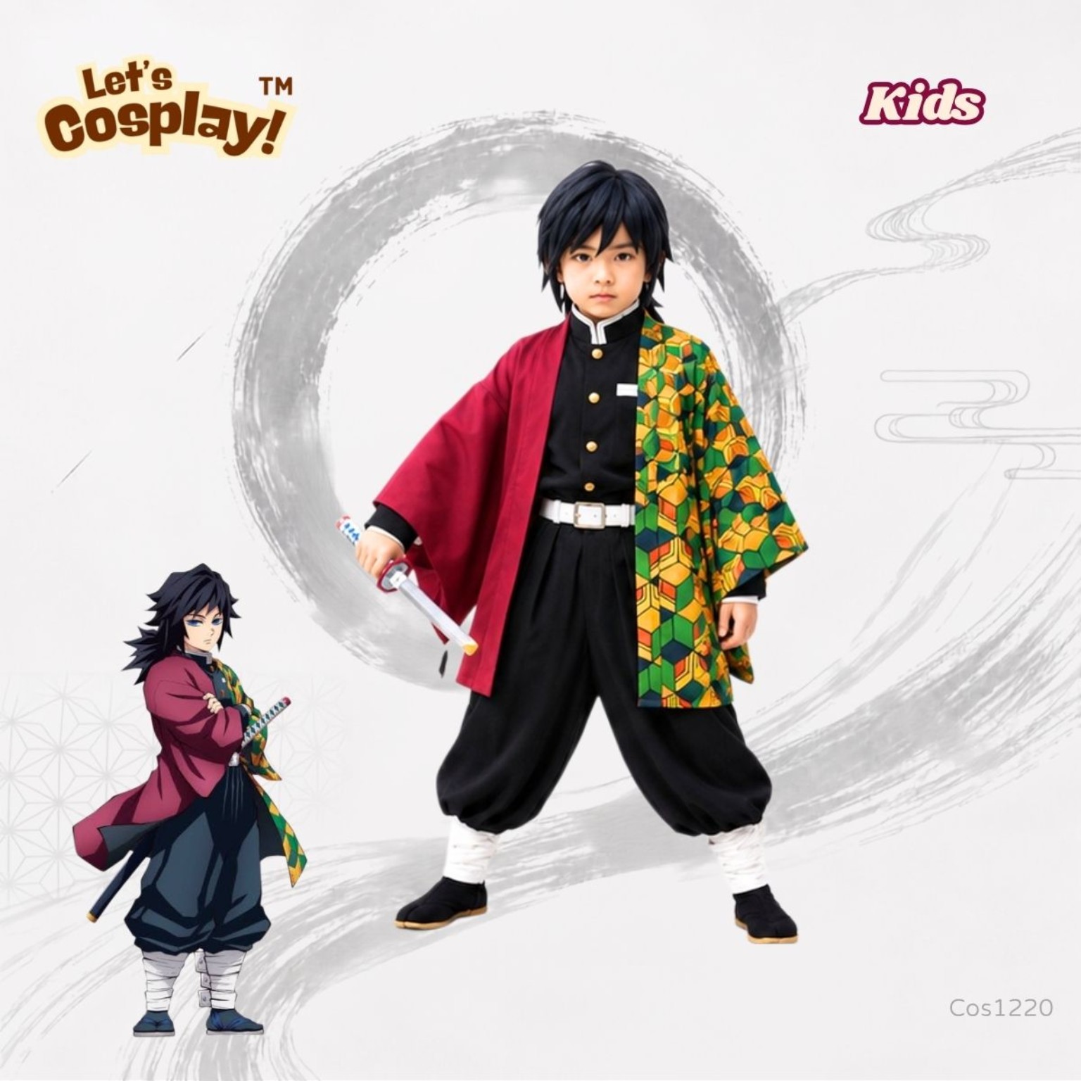 鬼滅之刃富岡義勇主題兒童服裝 拼色外衣 Kids Giyu Costume 角色扮演
