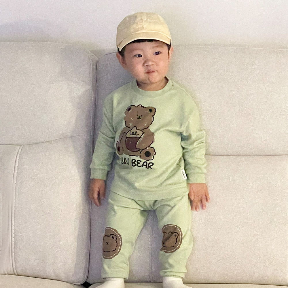 UBMOM Lovely Series Bear 九分袖運動上下套裝-蘋果綠色 (100/110)