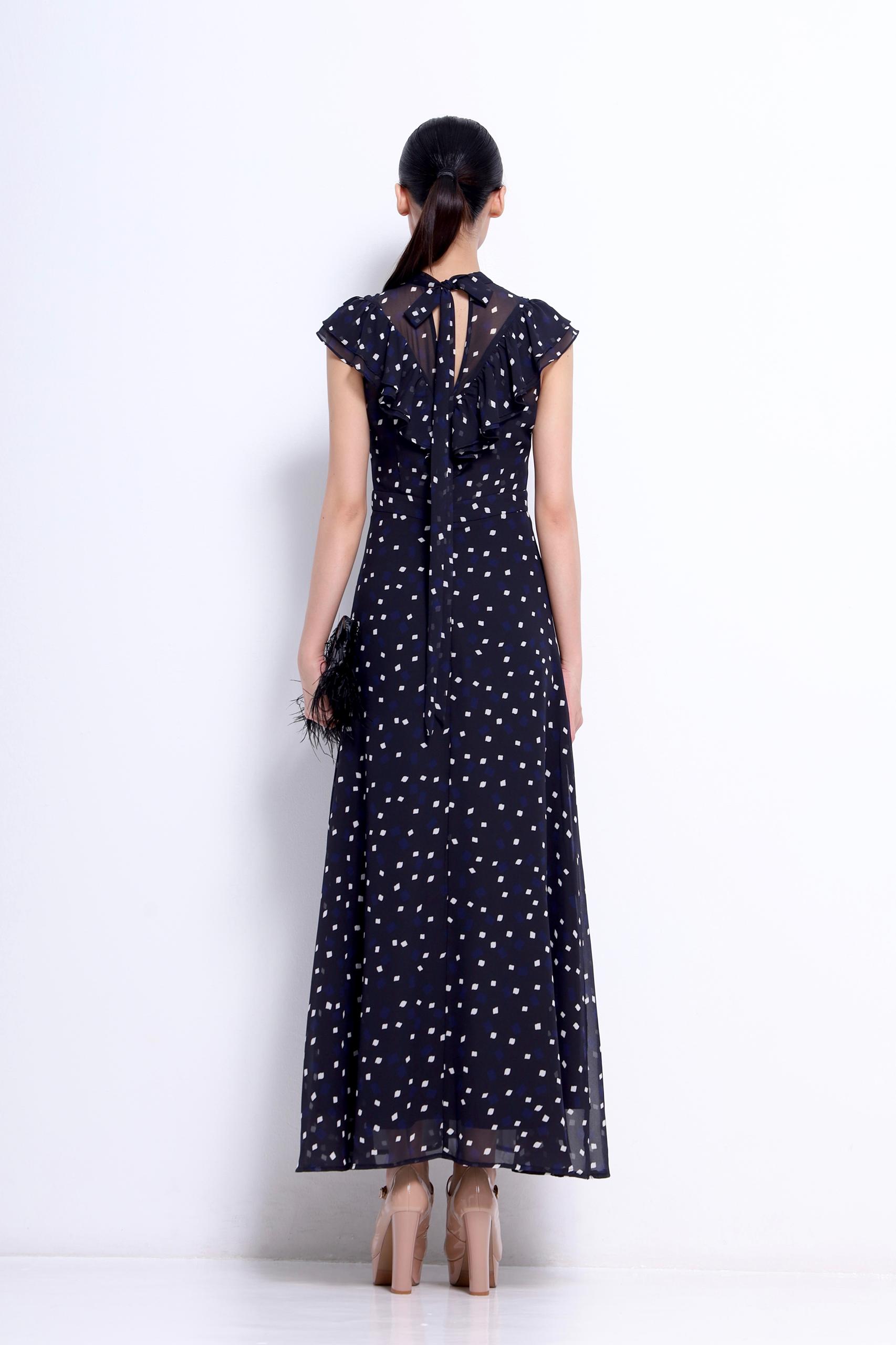 CD2148 RUFFLE STAND COLLAR MAXI DRESS