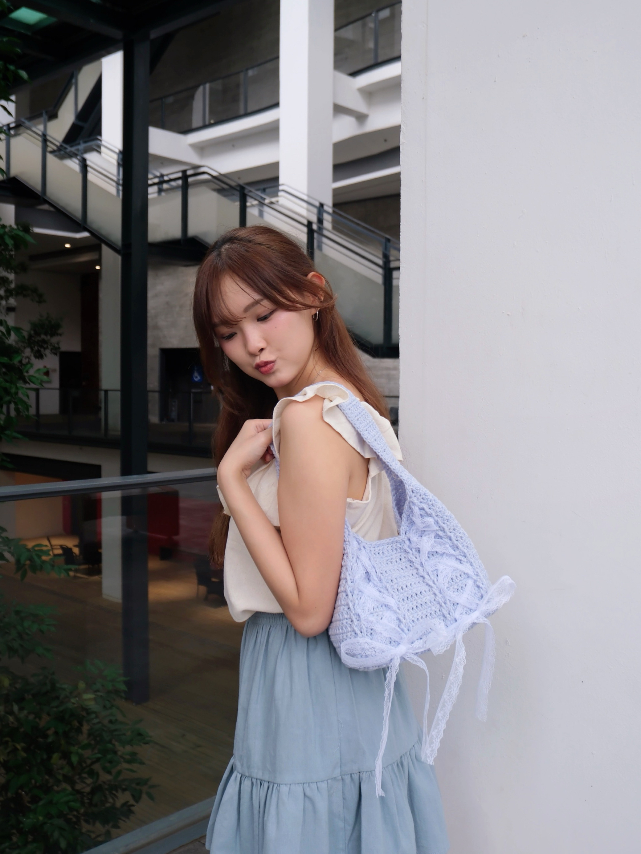 ♡︎自家 - 蕾絲蝴蝶綁帶鈎織袋