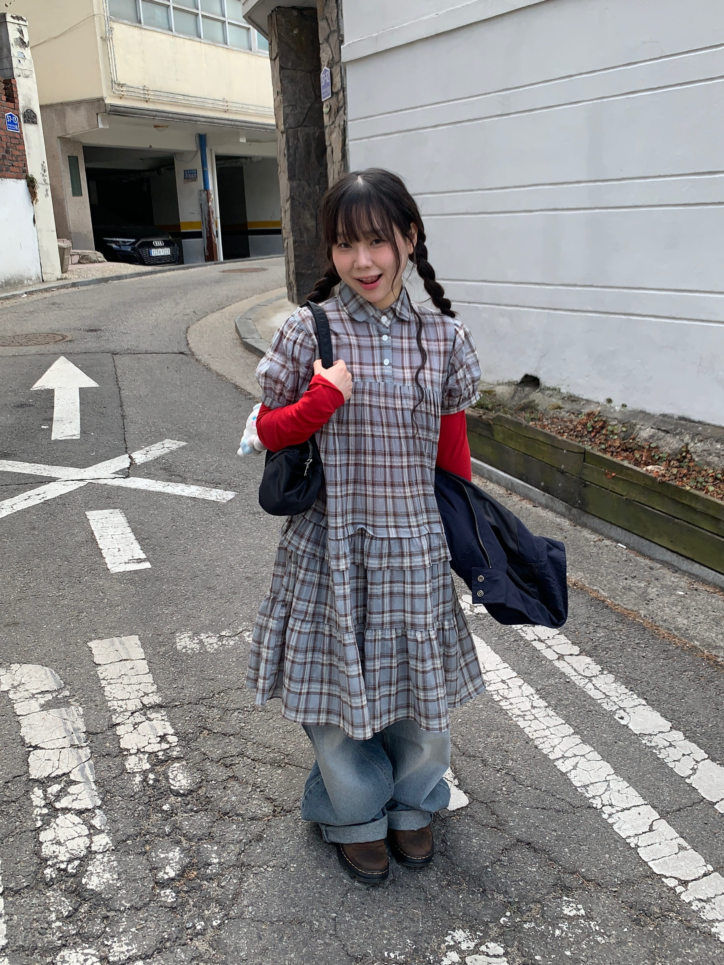 monday check layered dress