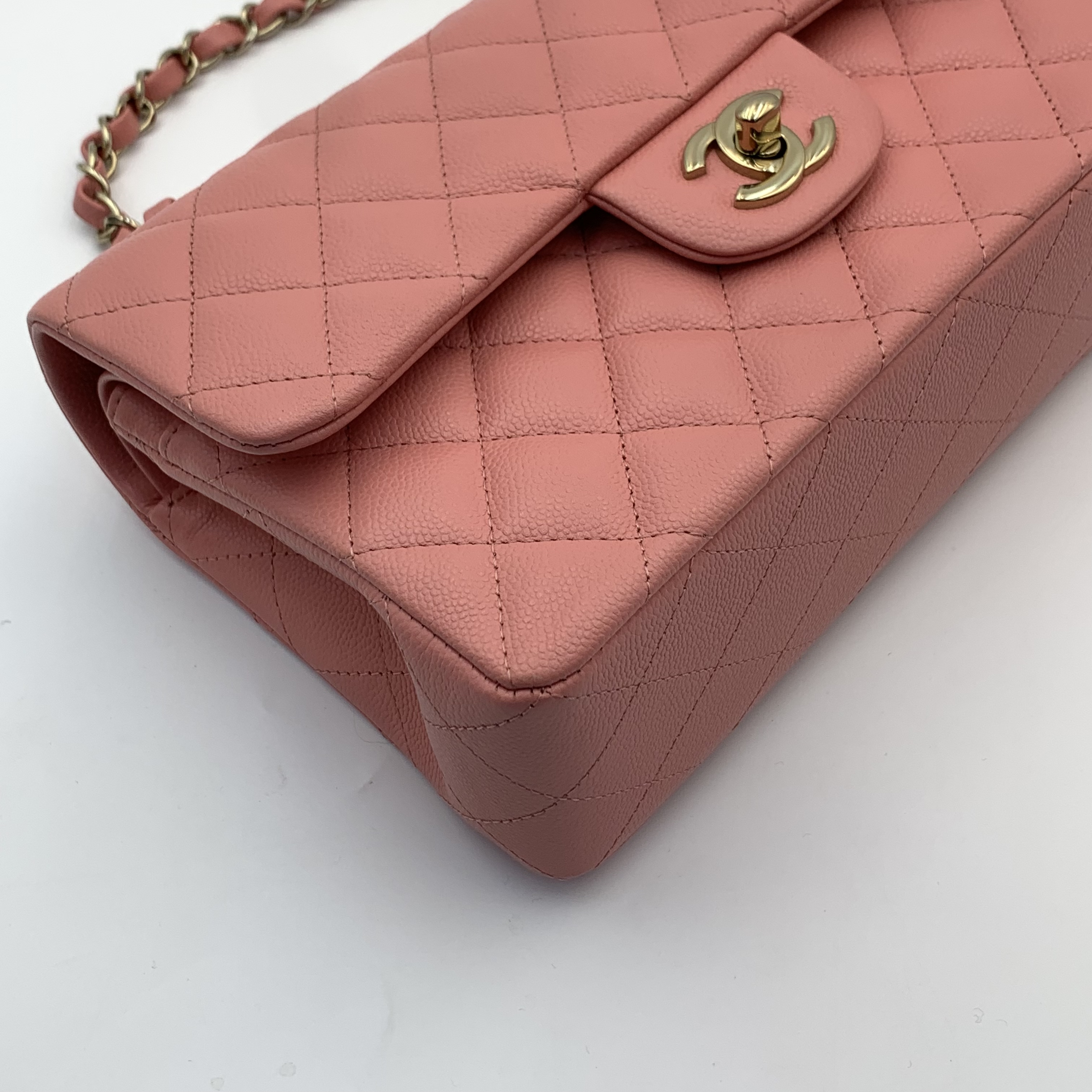 🎀情人節必備禮物✨Chanel CF小號 荔枝紋牛皮珊瑚粉classic handbag
