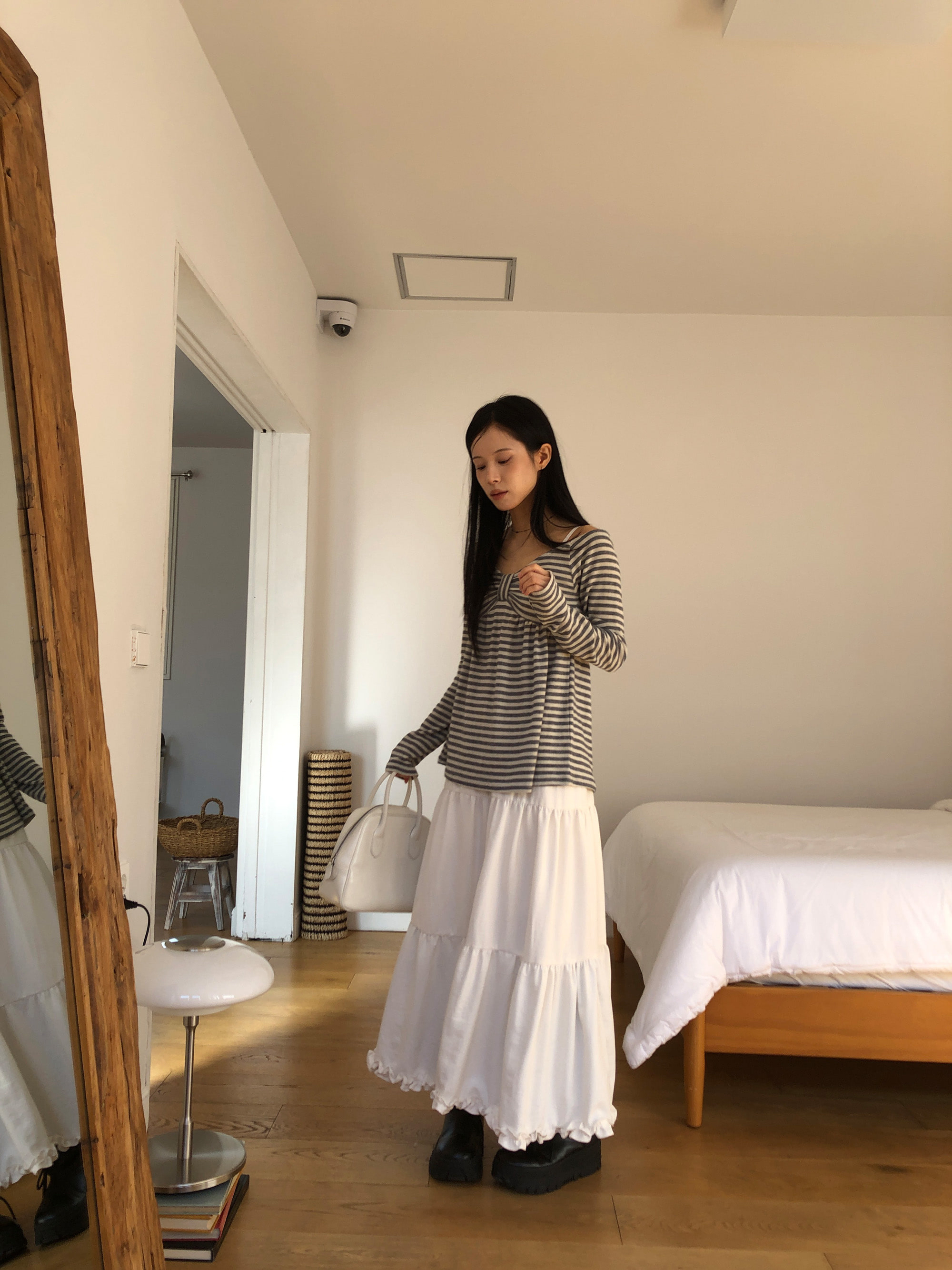 Striped Bow Ruched Long Sleeve