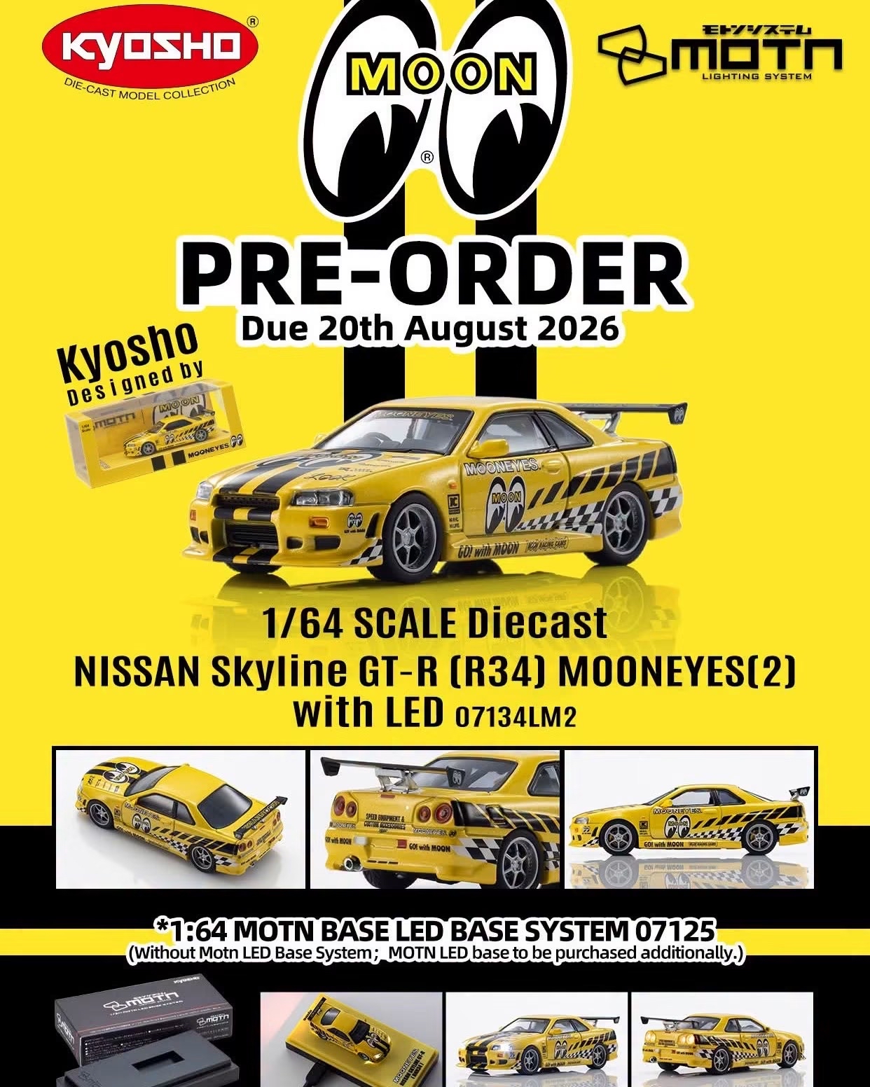（預訂 Pre Order) Kyosho 京商 1/64 SCALE Diecast NISSAN Skyline GT-R (R34) MOONEYES(2)
