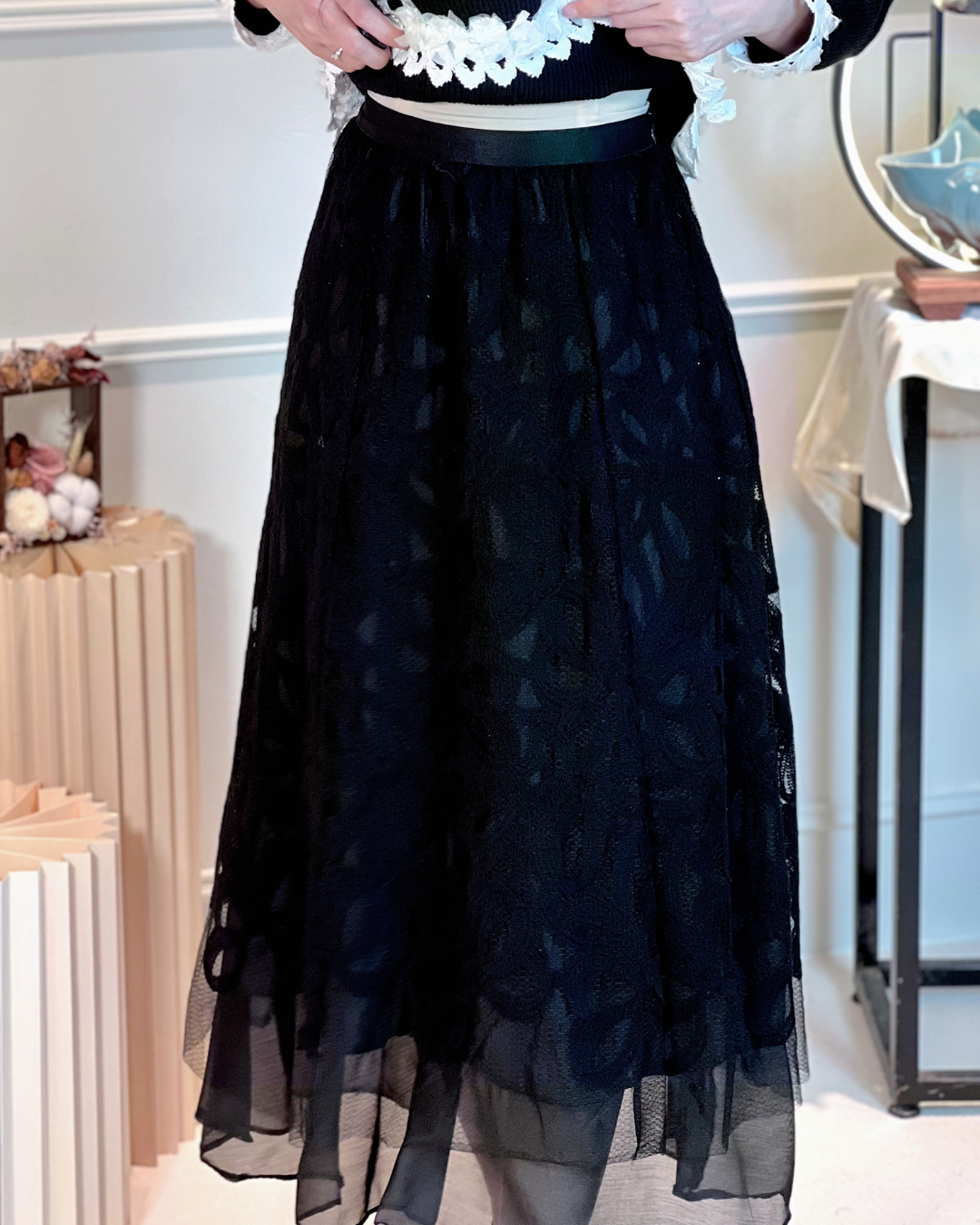 5112 Lyuba Floral Mesh Lace Skirt 