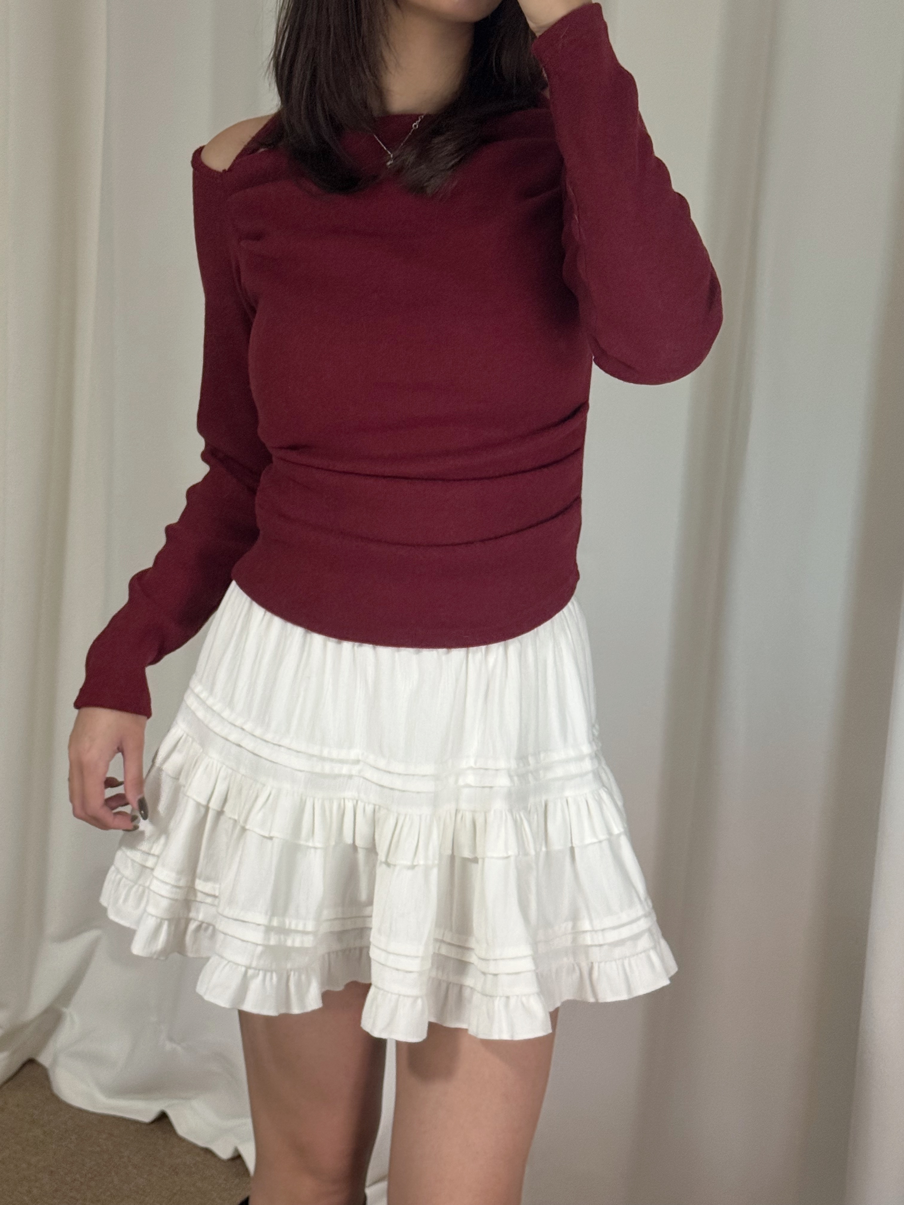 毛呢掛頸長袖上衣(四色入)