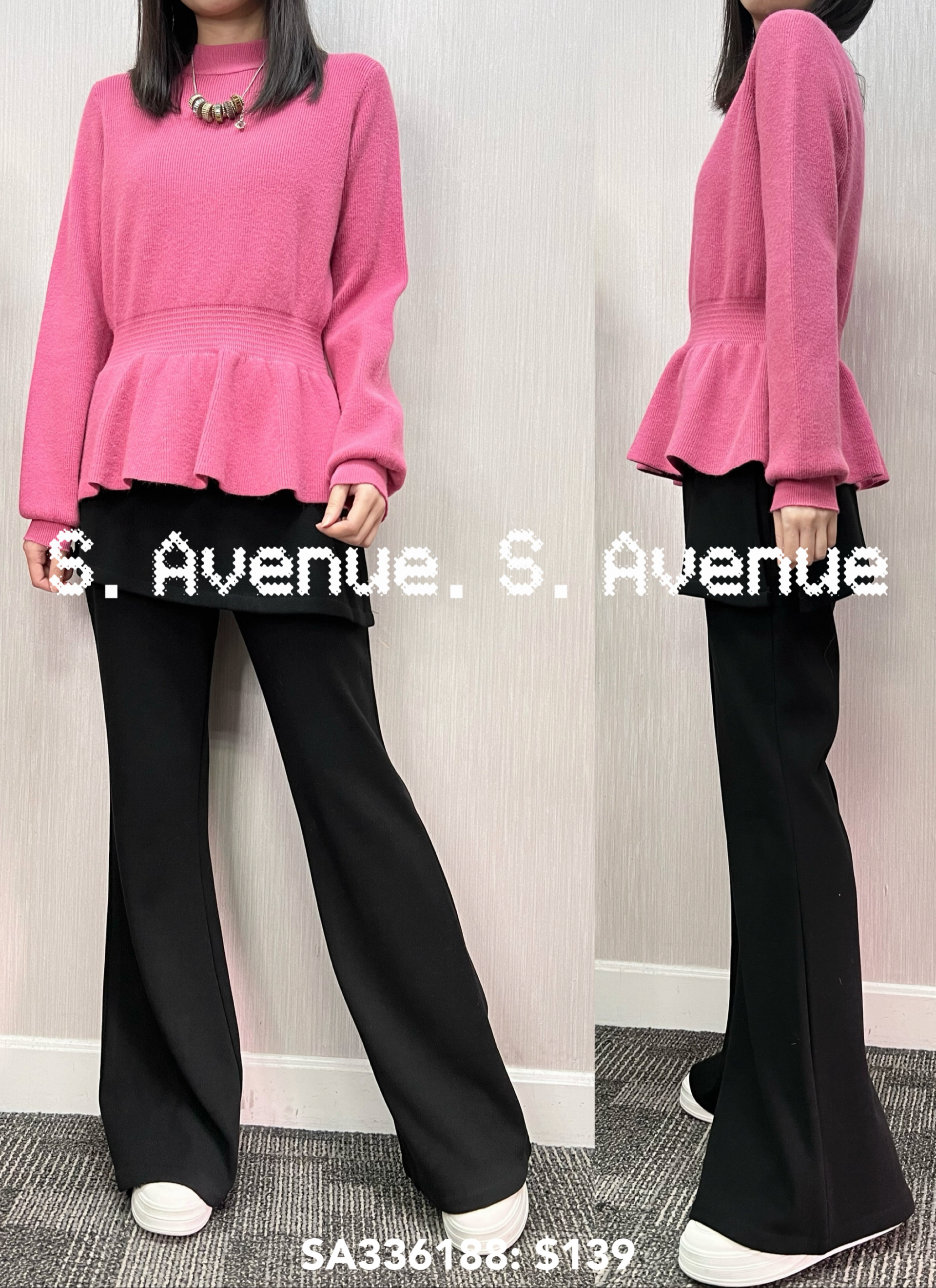 SA336188: 長袖小企領腰橡根魚尾top