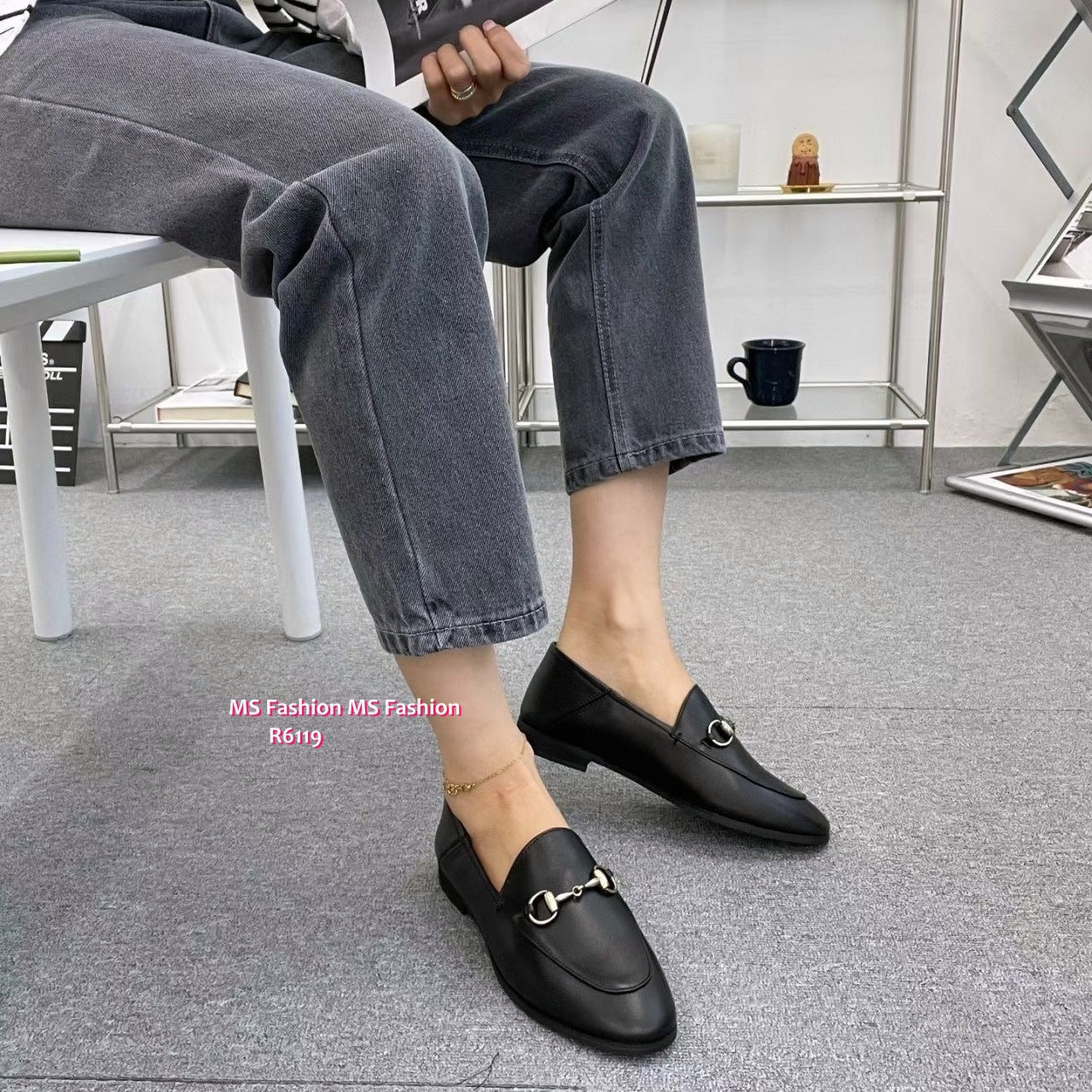 R6119 韓國🇰🇷古銅金扣真皮loafer鞋