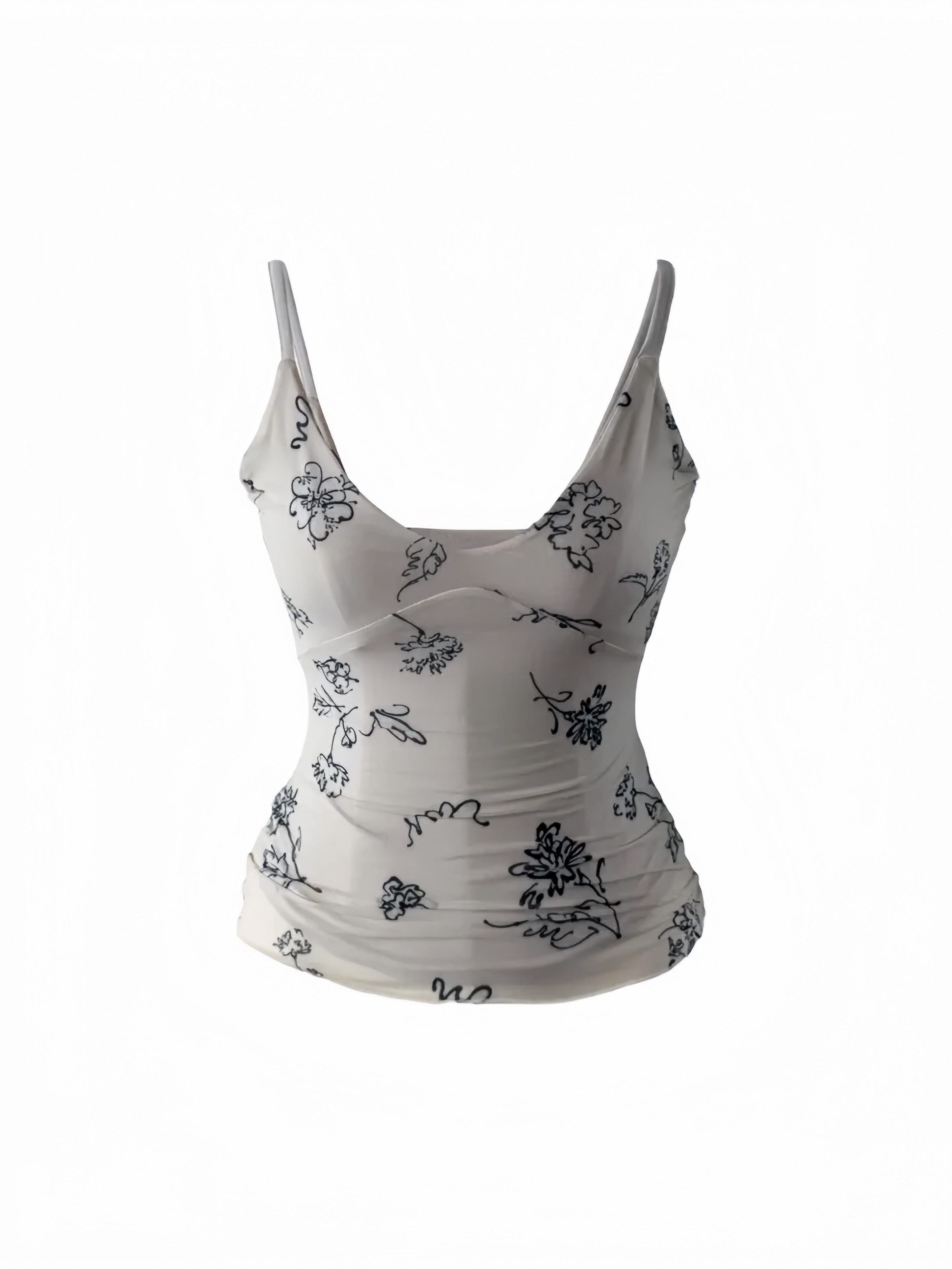 Abstract Floral Print Mesh Cami Top