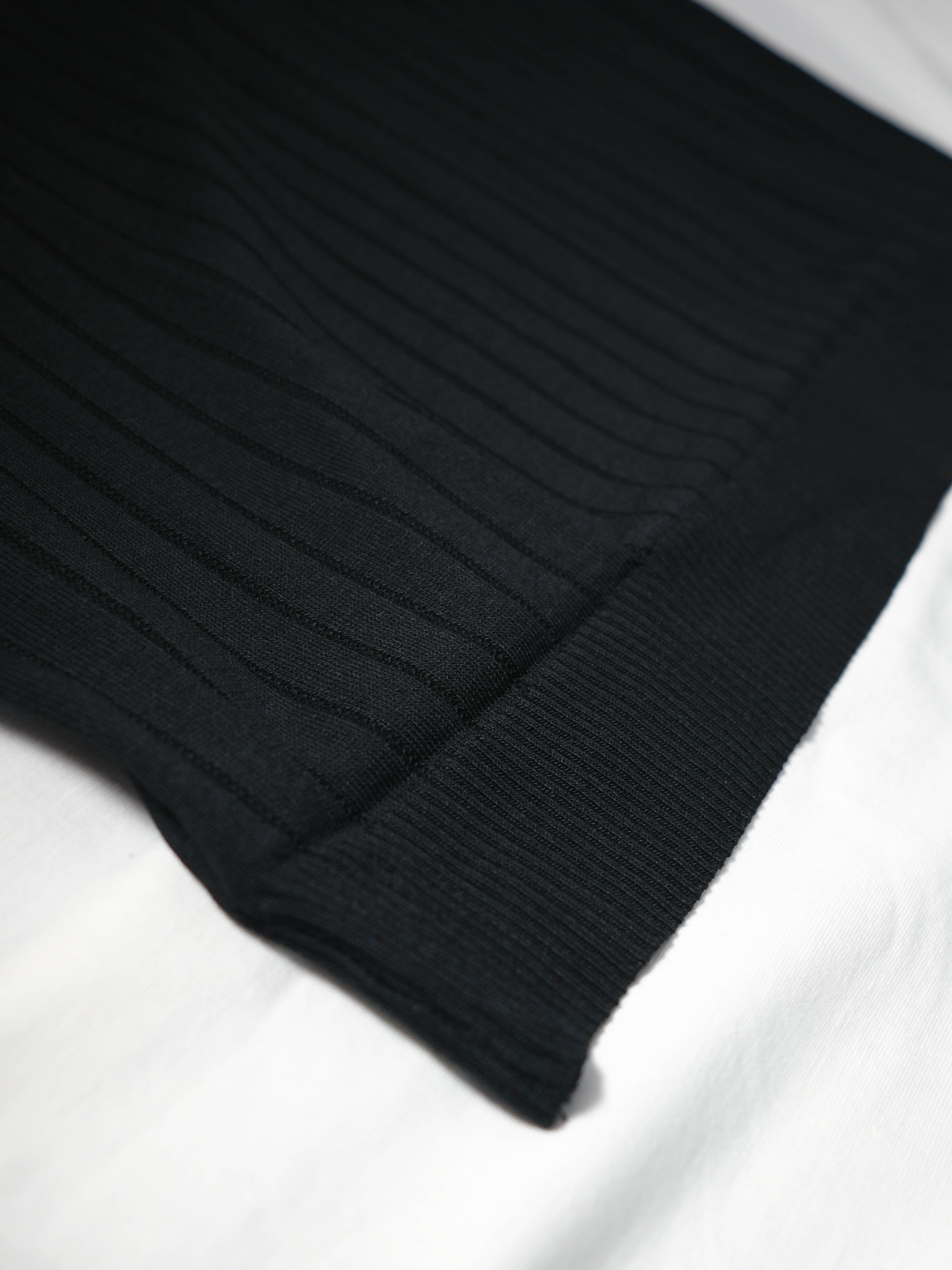 Black Ribbed Knit Polo
