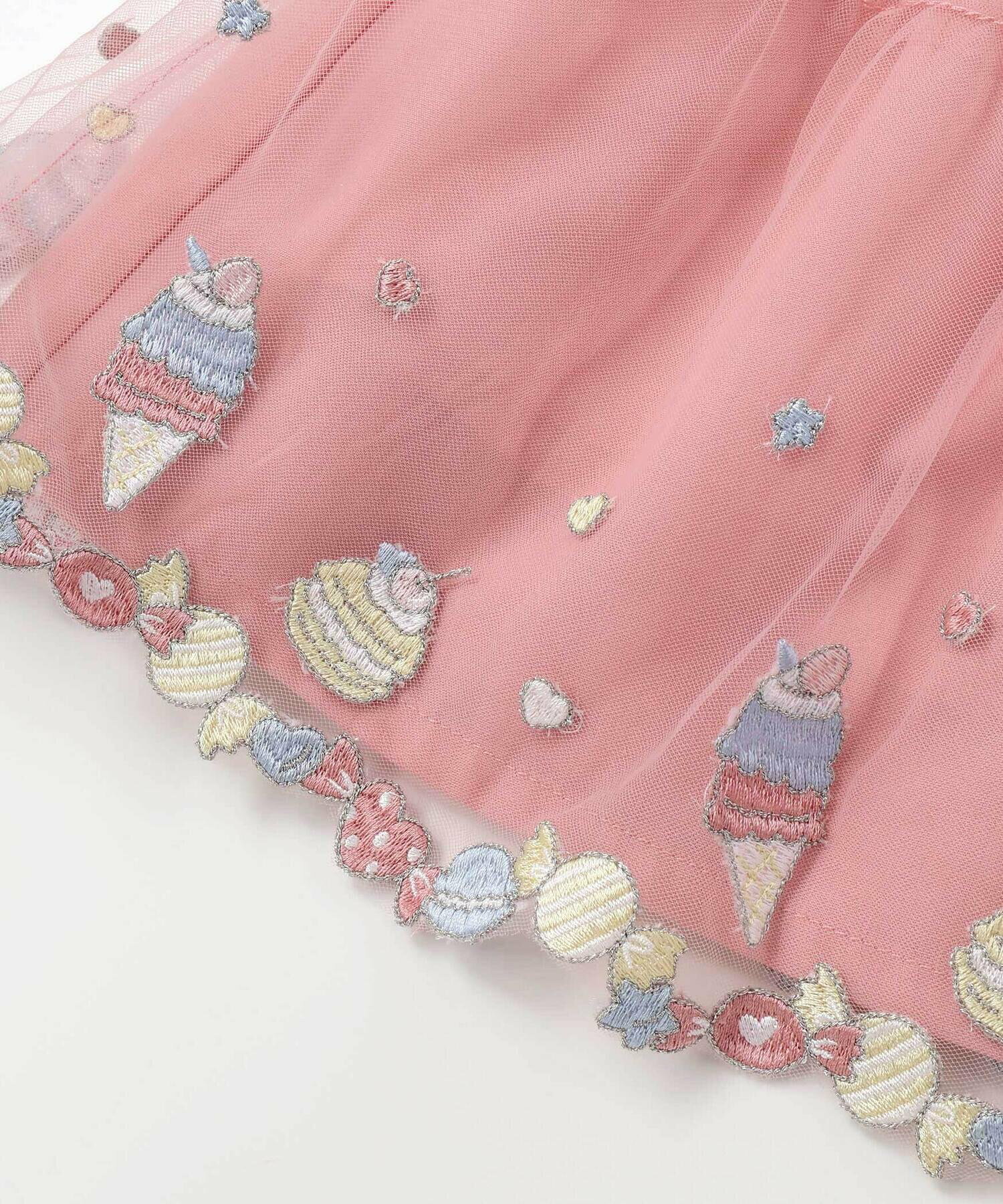 🆕【⭐訂購⭐】🌀 🇯🇵 日本直送 甜美冰淇淋、馬卡龍 刺繡 露肩短袖T恤+層疊薄紗短裙套裝［2款選］🌀 [ELEA-0155]