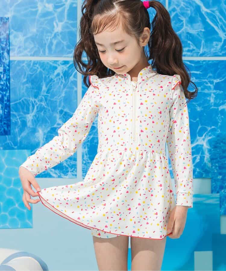 🇯🇵預訂 日本直送🇯🇵BREEZE兩色圖案滿印荷葉邊長袖連身泳衣