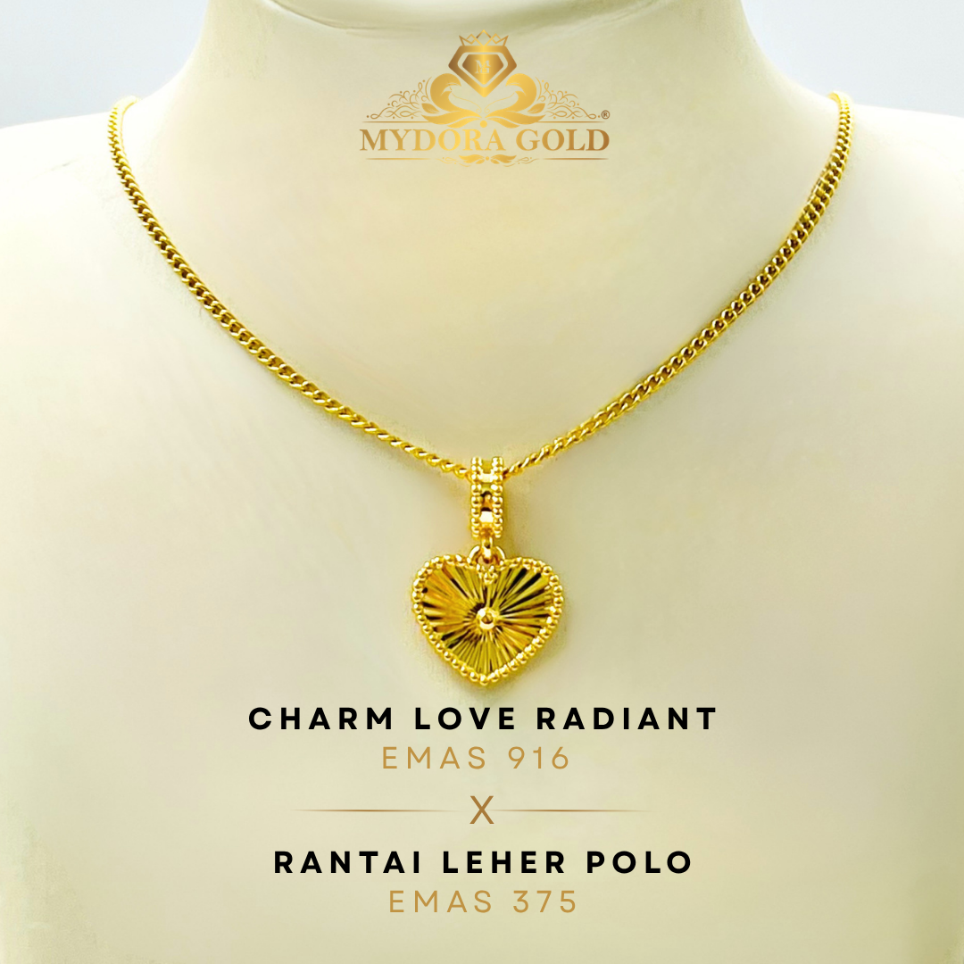 MYDORA Golden Duo Set – Rantai Leher Gajah Licin (58cm) Emas 375 + Pendant Emas 916