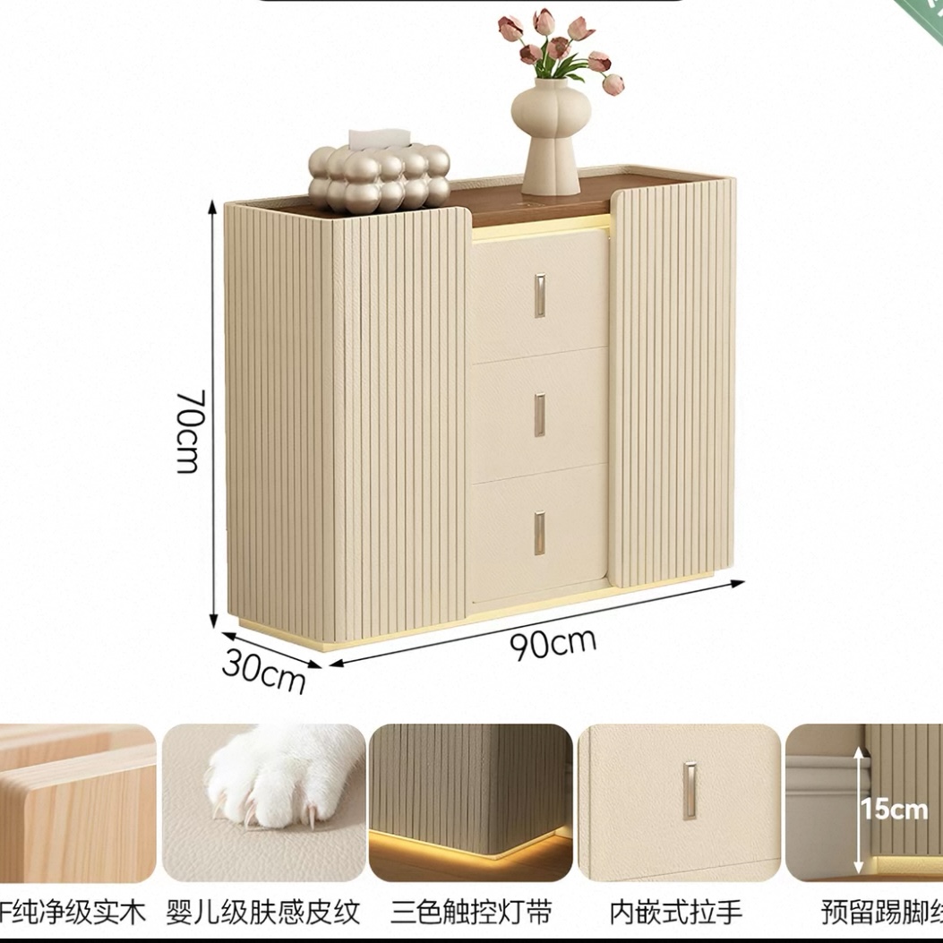 法式奶油風臥室電視櫃高身款 細單位現代簡約床尾窄身超薄白色儲物斗櫃 Display cabinet