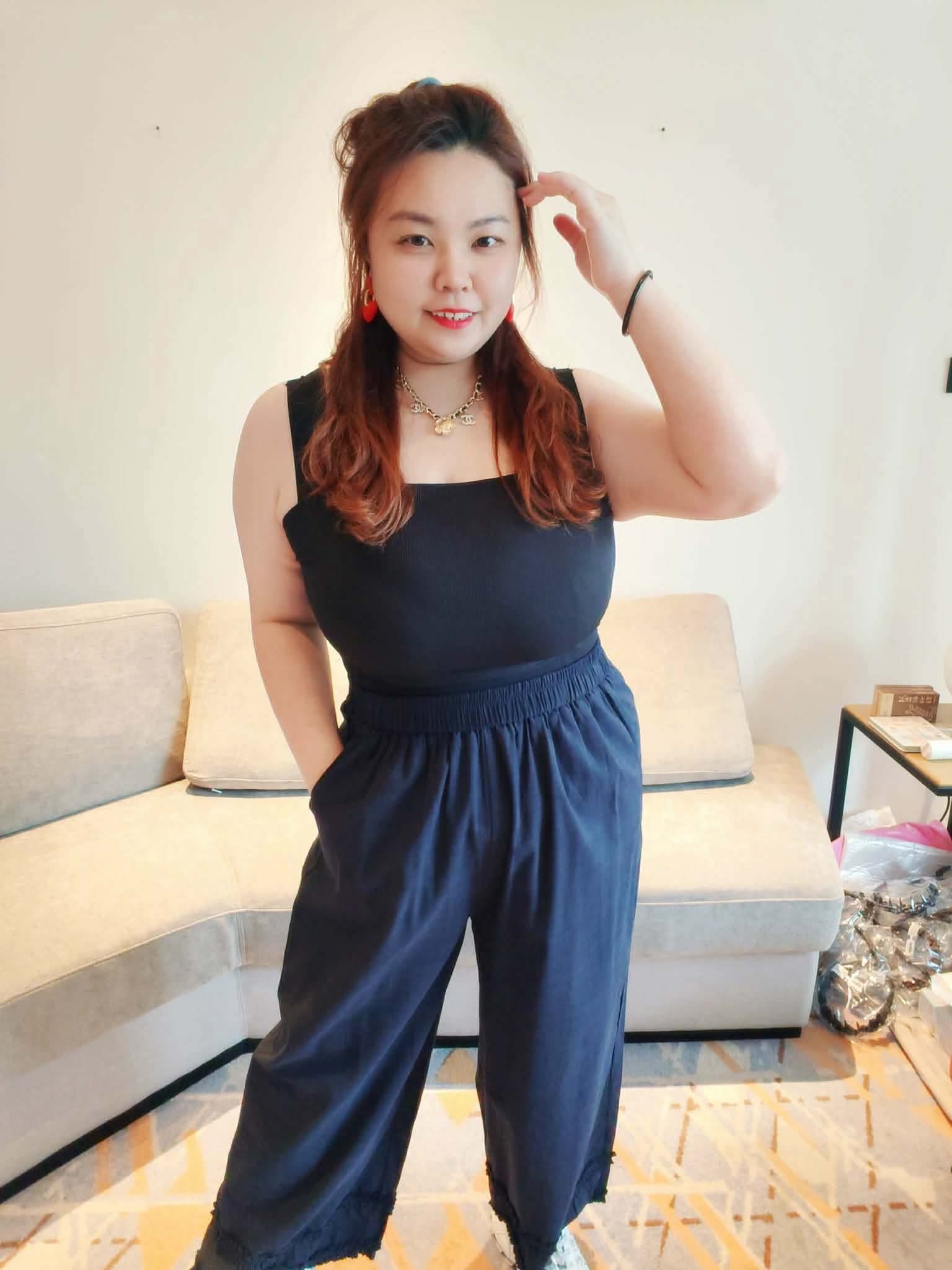 YPC06 1222 棉麻木耳边裤脚直筒长裤