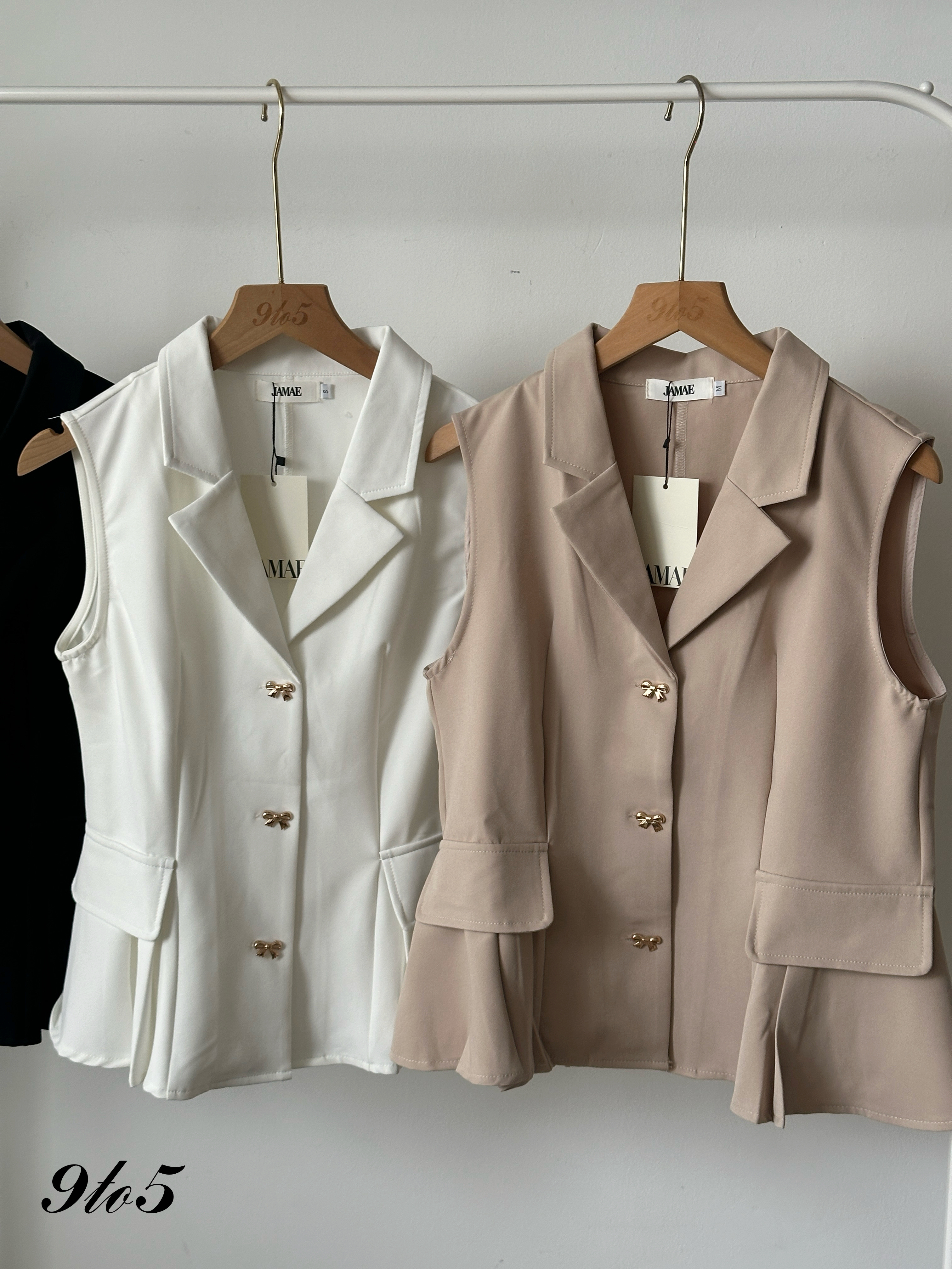 T4207 Ribbon Button Blazer Vest - 3 Colors 